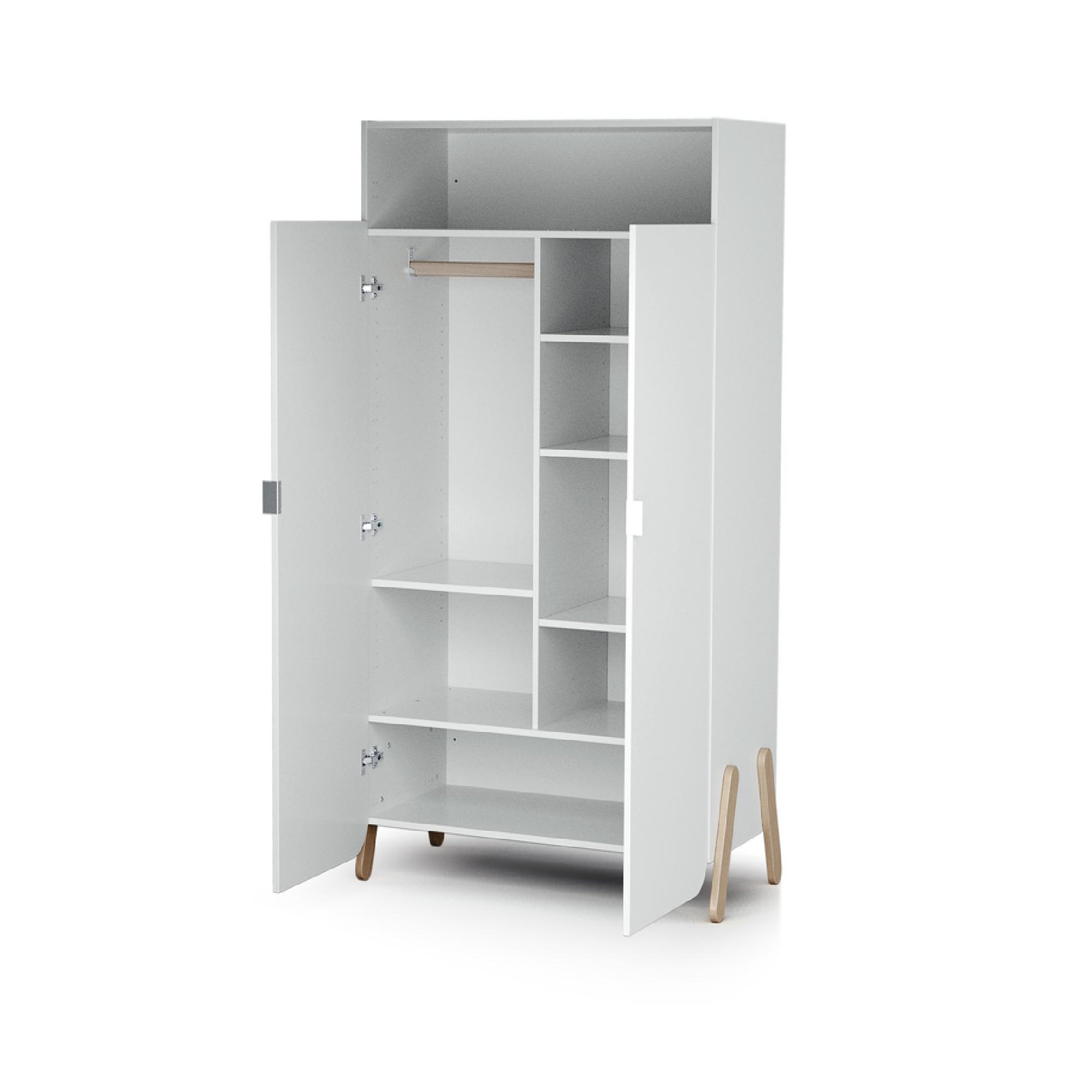 Voir la diapositive 2 : AT4 Armoire enfant 2 portes en bois PIRATE Blanc et Hêtre 100 x 50 x 176 cm