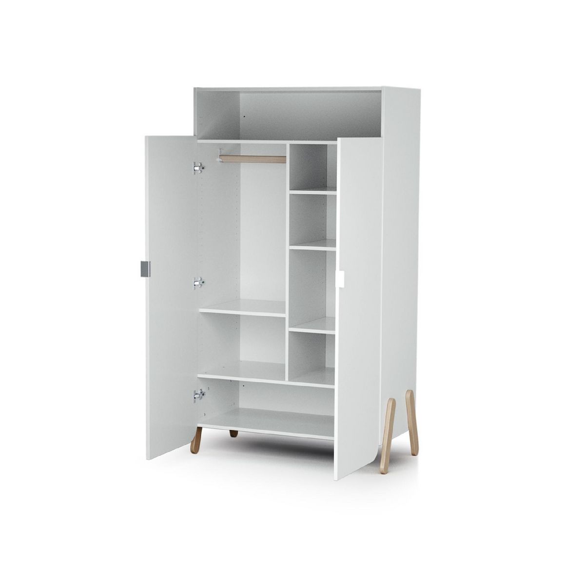 AT4 Armoire enfant 2 portes en bois PIRATE Blanc et Hêtre 100 x 50 x 176 cm