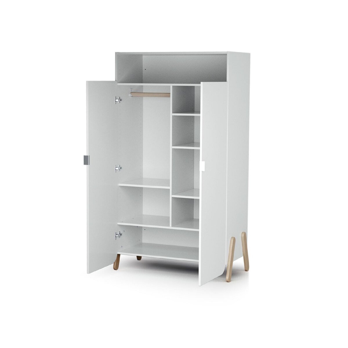 AT4 Armoire enfant 2 portes en bois PIRATE Blanc et Hêtre 100 x 50 x 176 cm