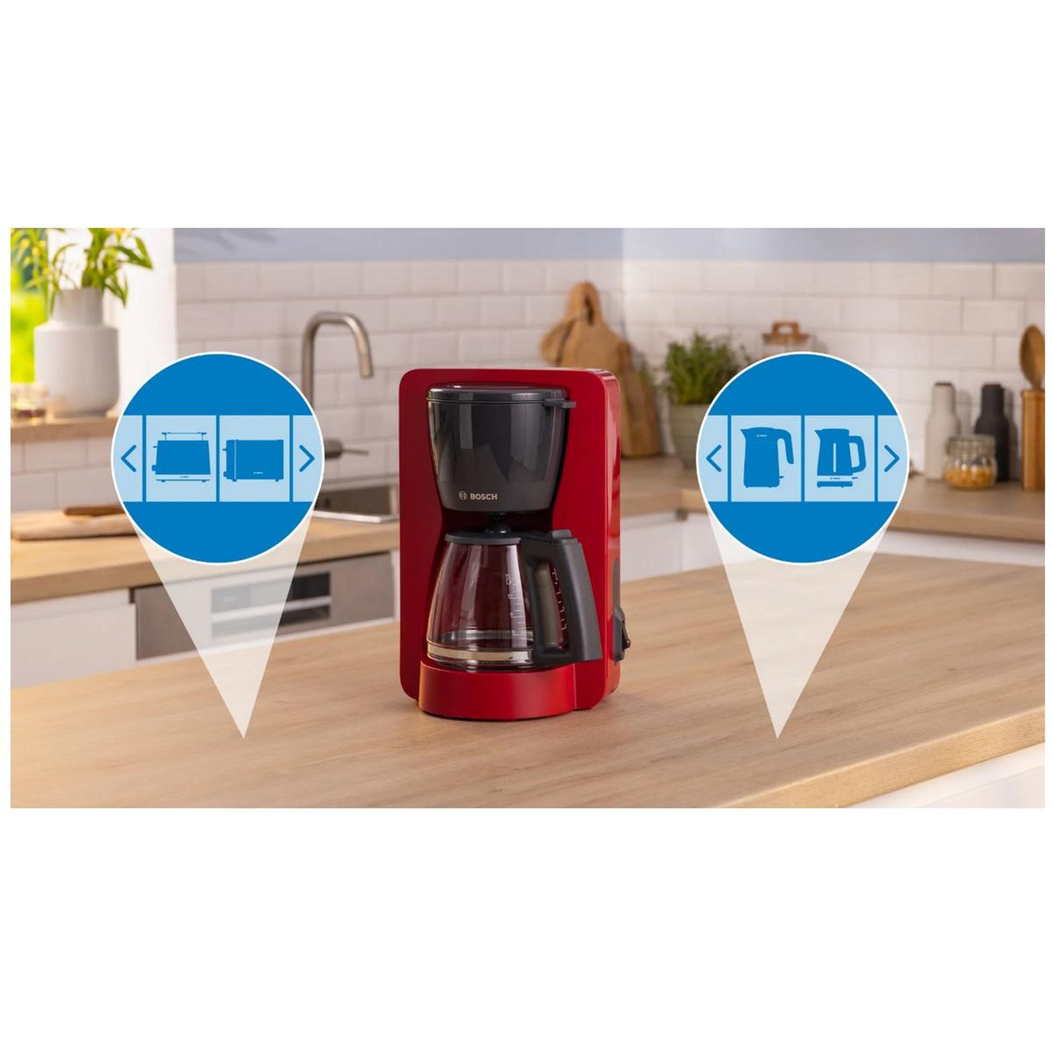 Voir la diapositive 3 : BOSCH Cafetière filtre 15 tasses 1200w rouge/noir - tka2m114