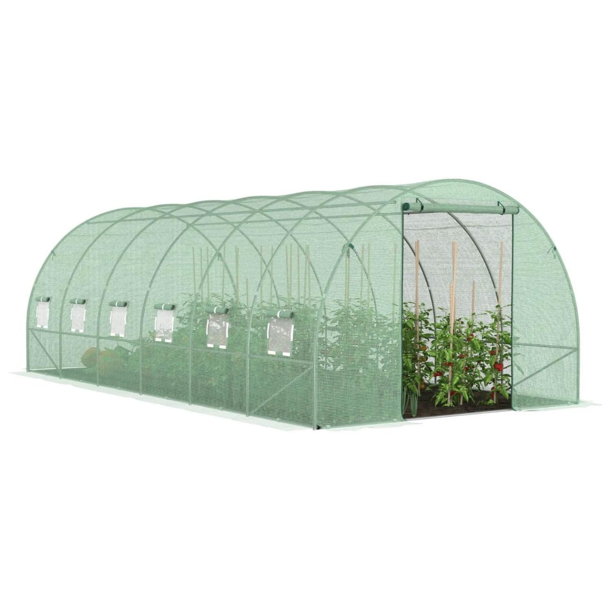 Voir la diapositive 3 : ID MARKET Bâche de rechange pour serre de jardin tunnel 18m² 6 x 3 x 2 m anti-uv avec porte et fenêtres crimée verte