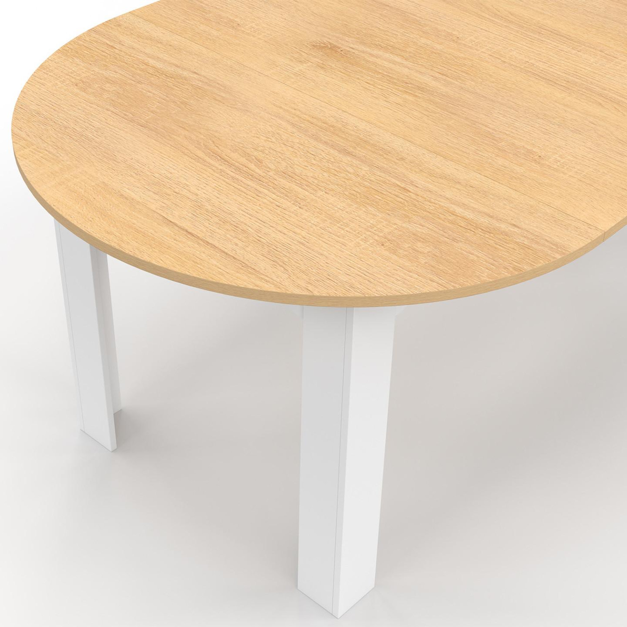 Voir la diapositive 6 : ID MARKET Table à manger extensible ronde dona 4-10 personnes blanche plateau façon hêtre 110-200 cm