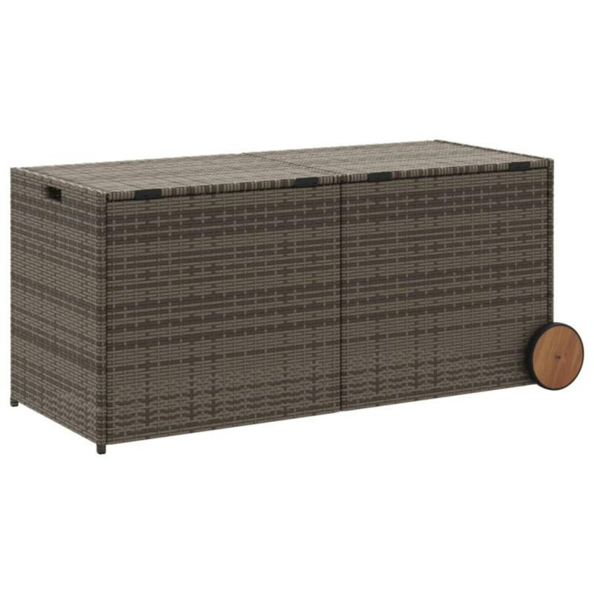 VIDAXL Boîte de rangement de jardin et roues gris 283L résine tressée