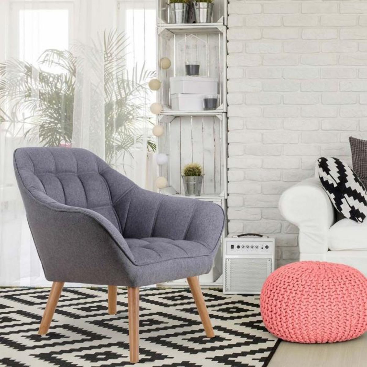 Paris Prix Fauteuil Scandinave Matelassé  Taon  83cm Gris