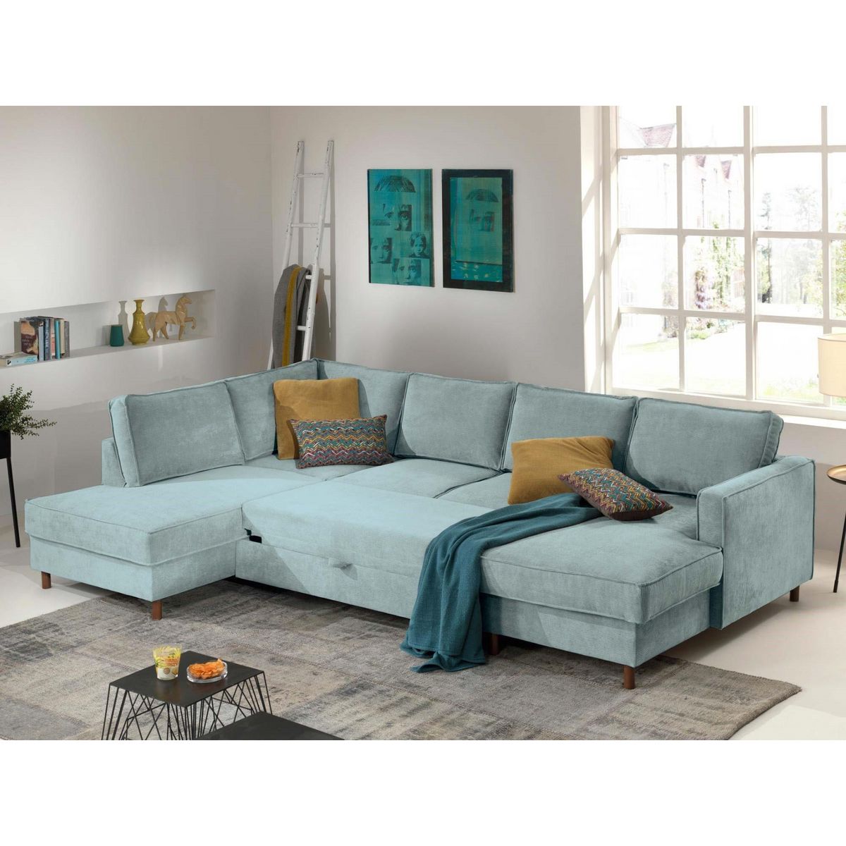 LISA DESIGN Jake - canapé panoramique d'angle gauche - convertible avec coffre - 7 places - en velours côtelé