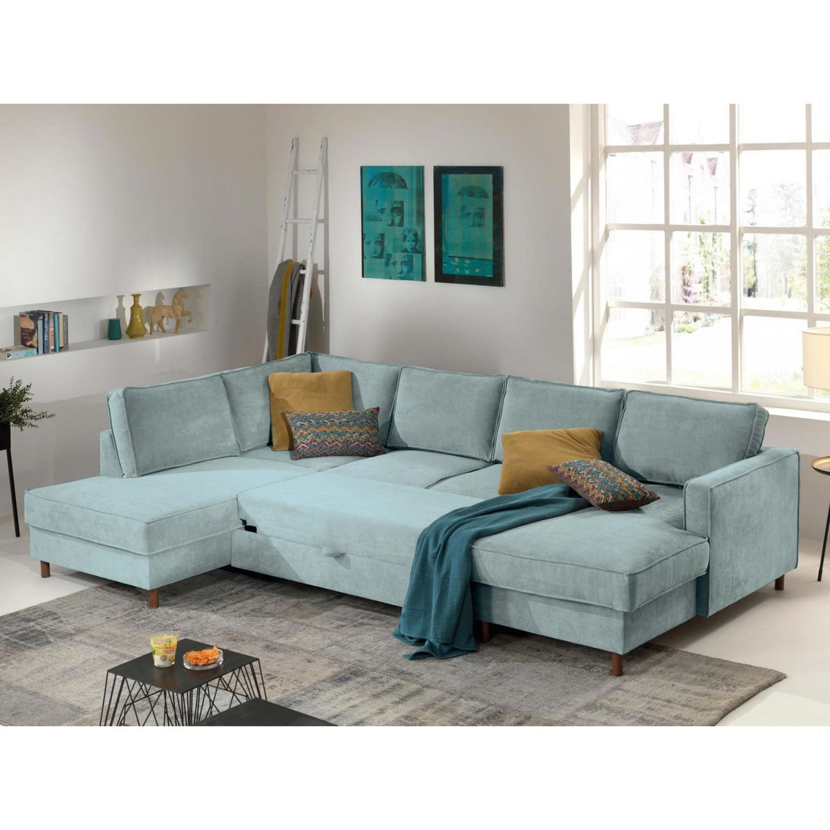 LISA DESIGN Jake - canapé panoramique d'angle gauche - convertible avec coffre - 7 places - en velours côtelé