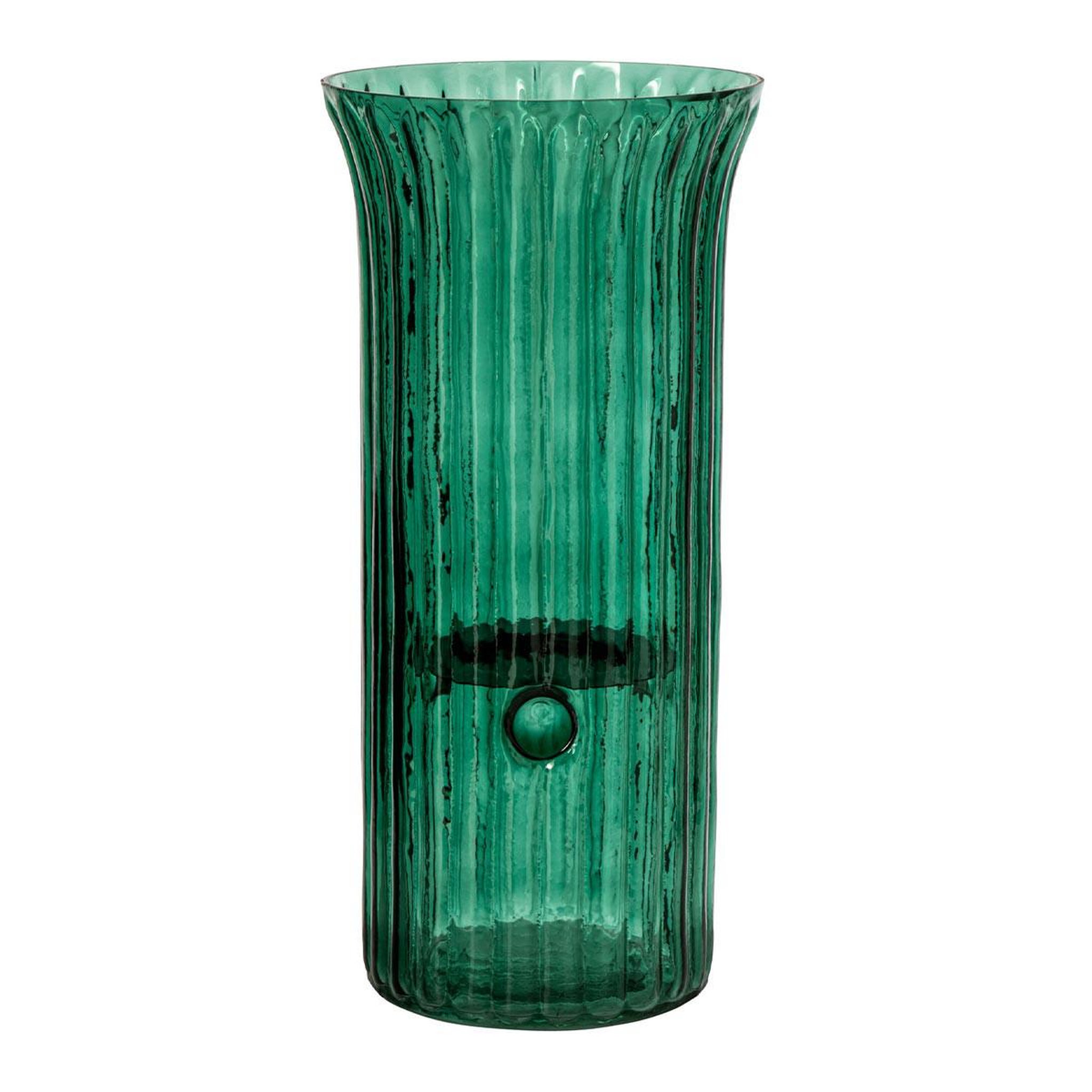 J-LINE Photophore strié en verre  quirin  40cm turquoise