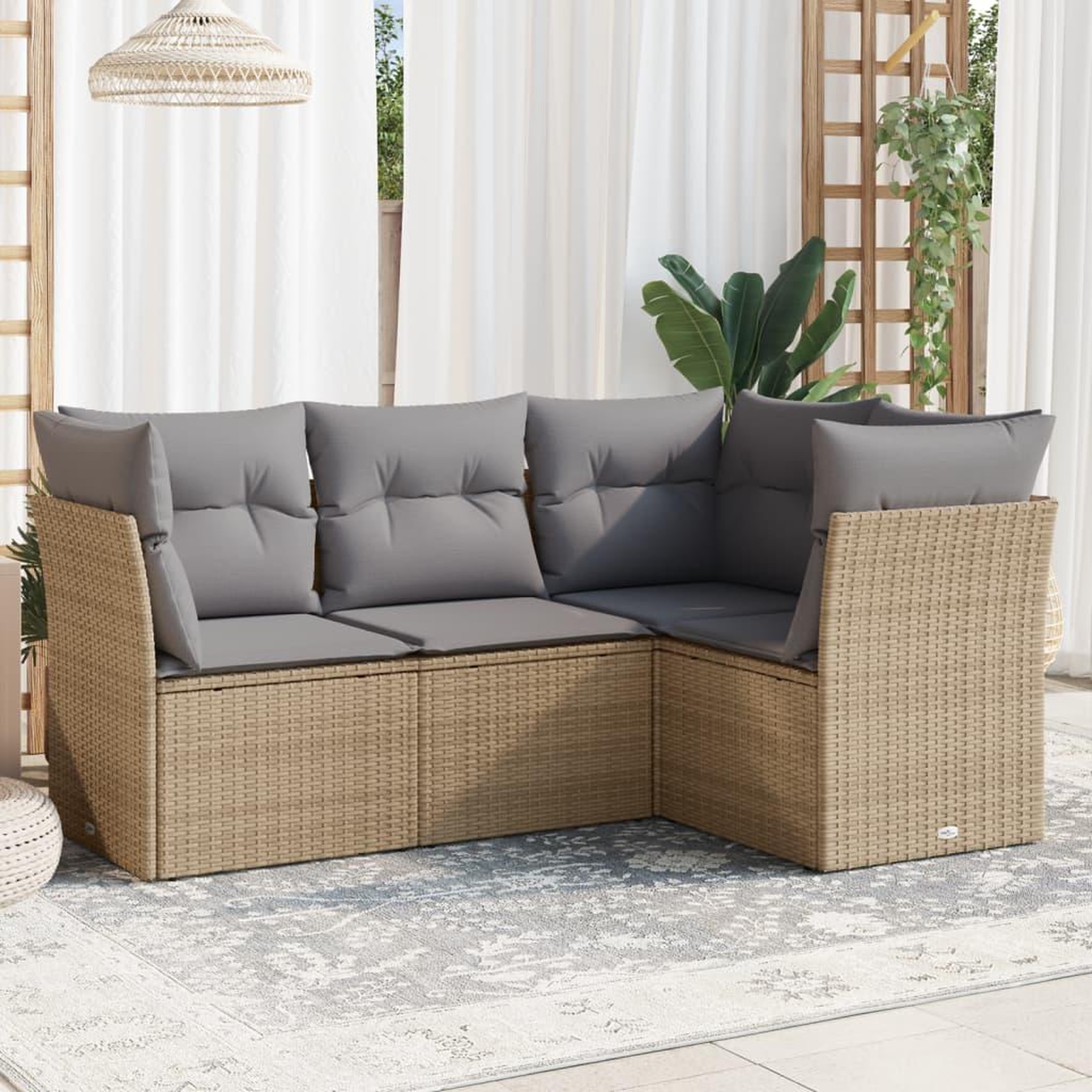 VIDAXL Salon de jardin avec coussins 4 pcs beige resine tressee