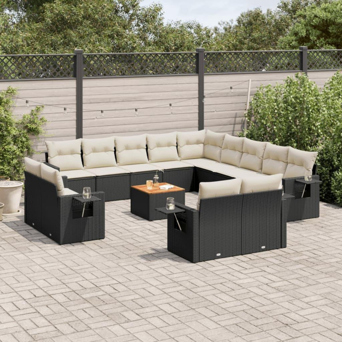 VIDAXL Salon de jardin avec coussins 14 pcs noir resine tressee