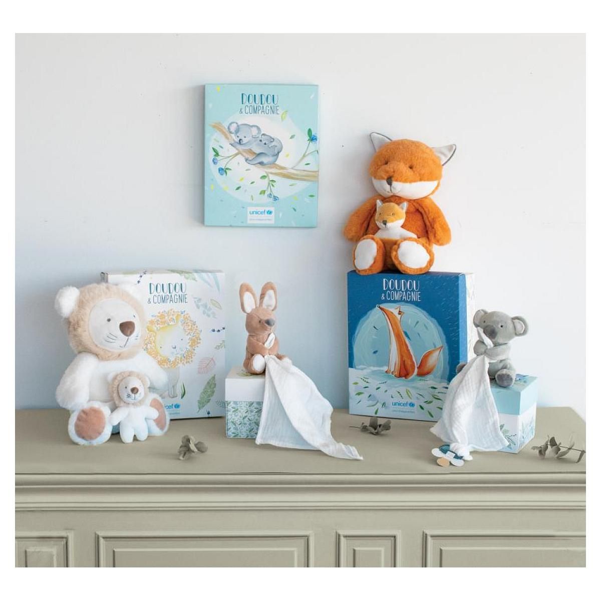 DOUDOU ET COMPAGNIE Peluche bebe et moi renard - unicef - 25cm