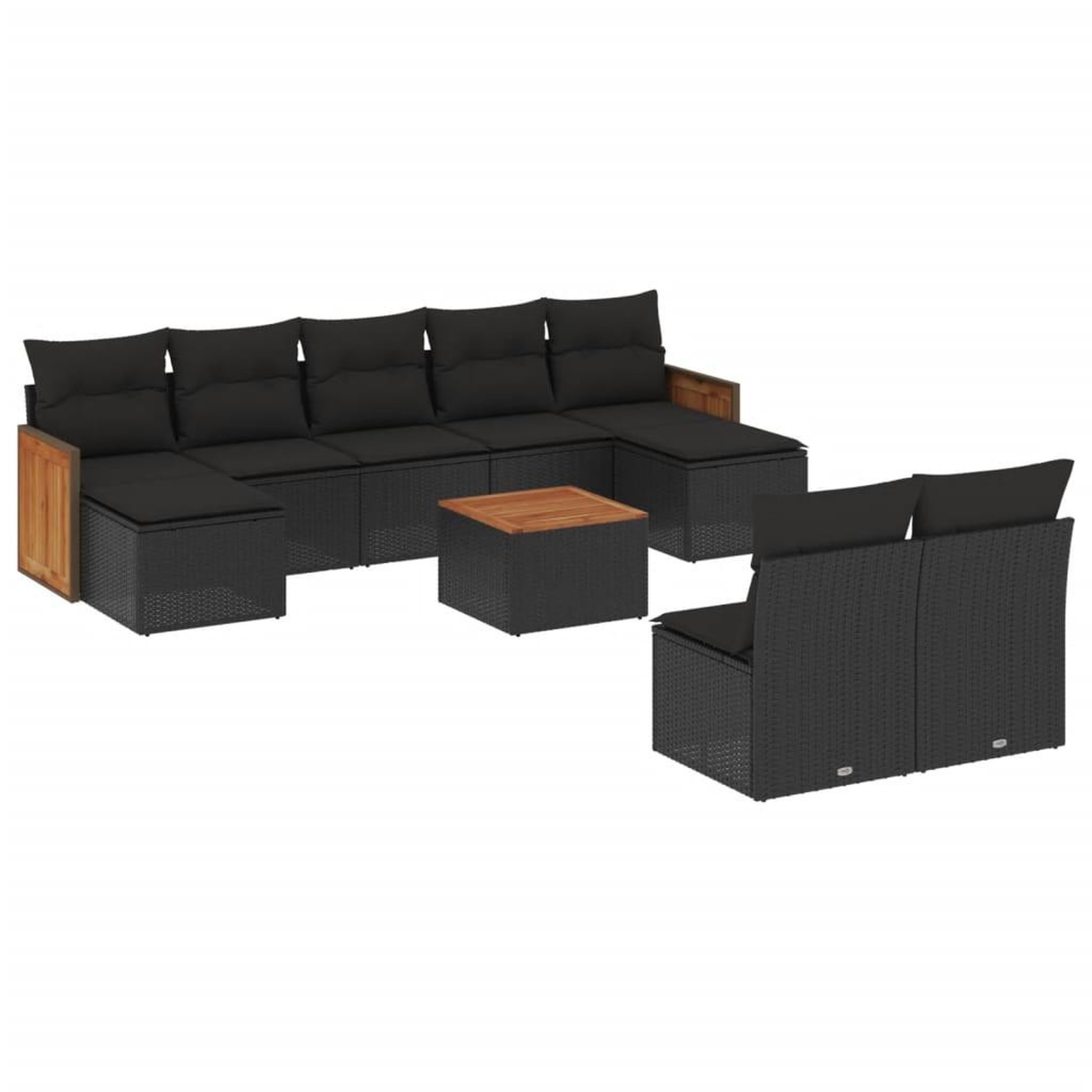 Voir la diapositive 2 : VIDAXL Salon de jardin 10 pcs avec coussins noir resine tressee