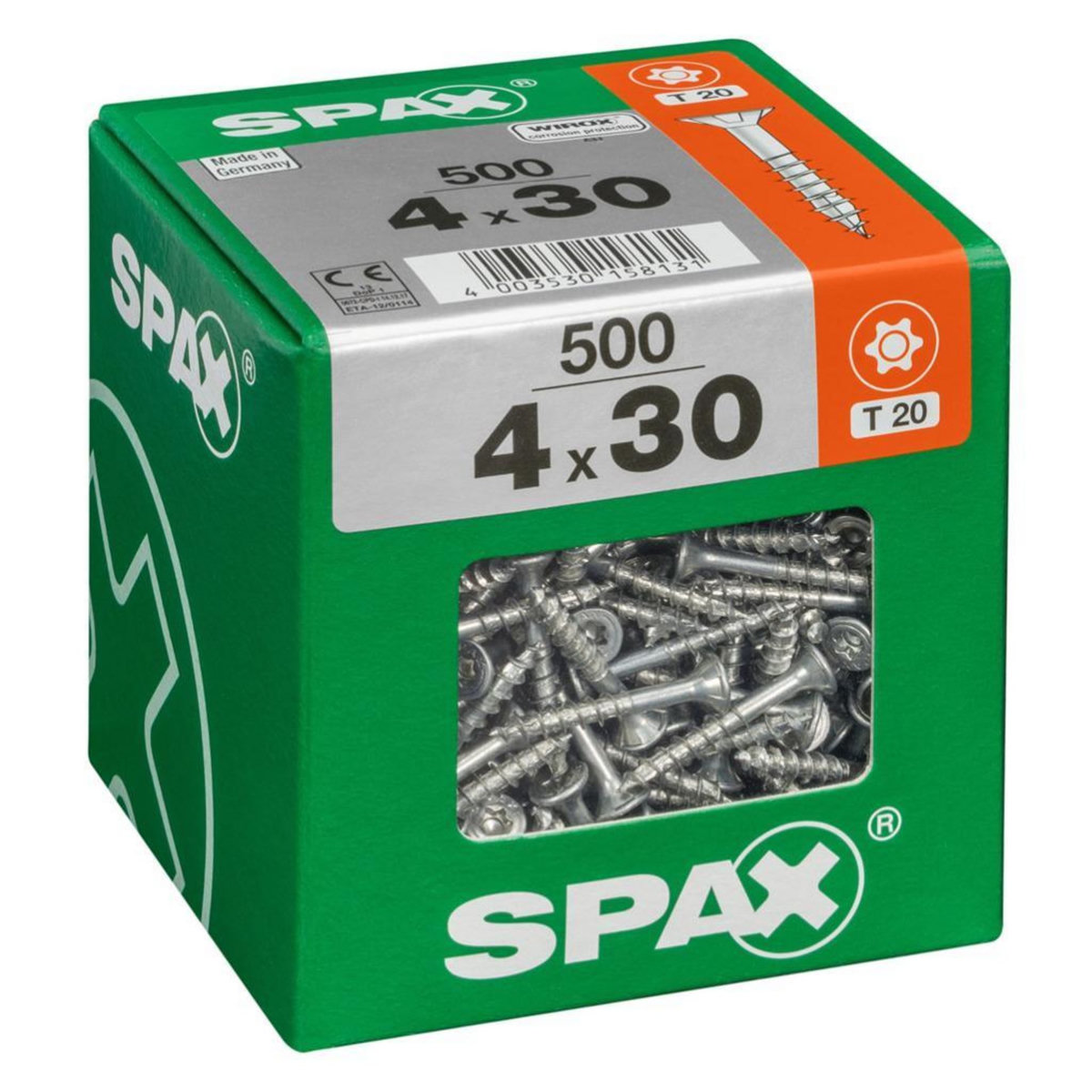 CENTRALE BRICO Lot de 500 vis acier tête fraisée torx SPAX, Diam.4 mm x L.30 mm