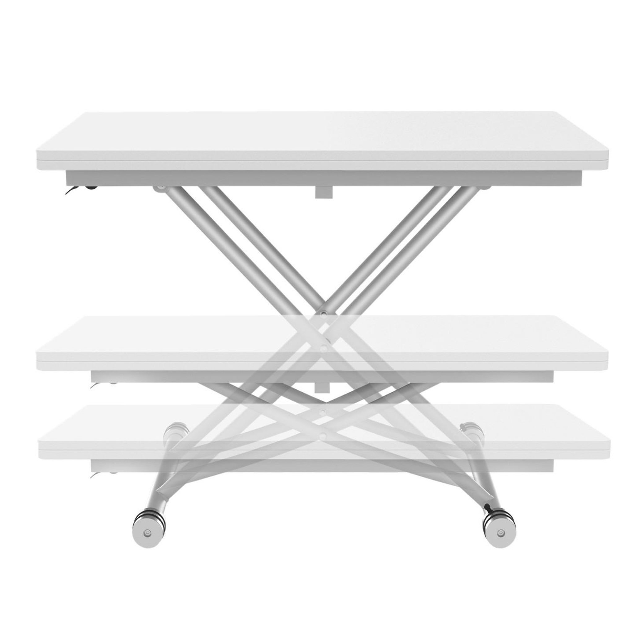 Voir la diapositive 3 : ID MARKET Table basse 2 en 1 relevable en table à manger rectangulaire urbana 100 cm blanc pied gris chromé