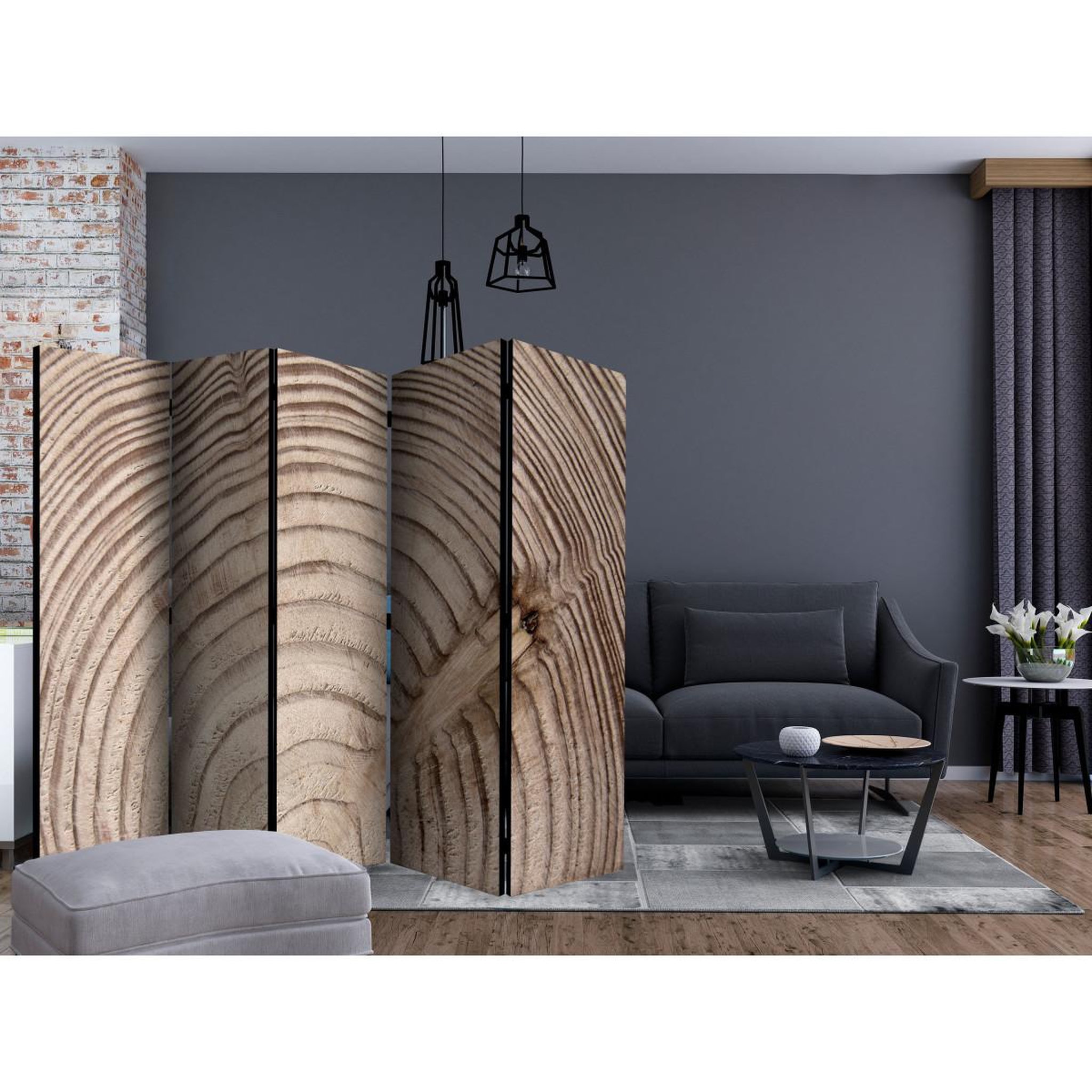 Voir la diapositive 2 : Paris Prix Paravent 5 volets  wood grain  172x225cm