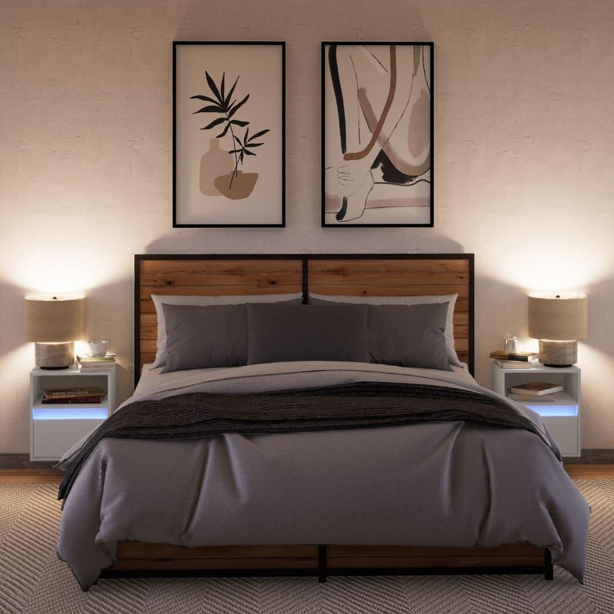 Voir la diapositive 4 : VIDAXL Tables de chevet murales avec lumieres LED 2 pcs blanc