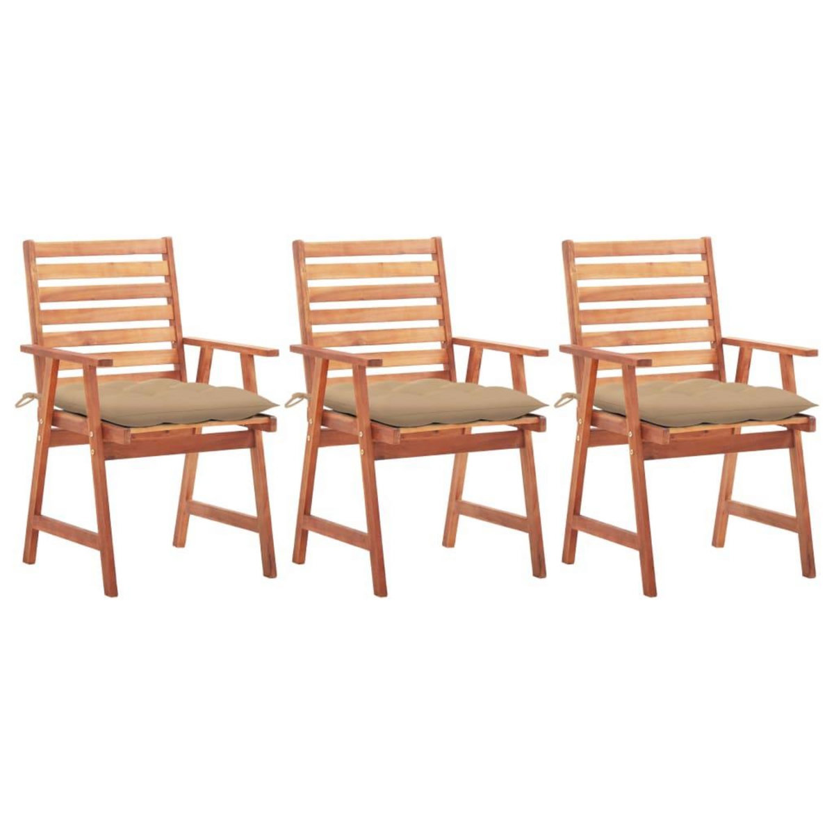VIDAXL Chaises a manger d'exterieur lot de 3 et coussins Acacia massif