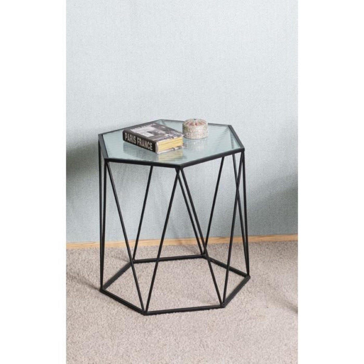 Paris Prix Table d'Appoint Design  Ondulé  46cm Noir