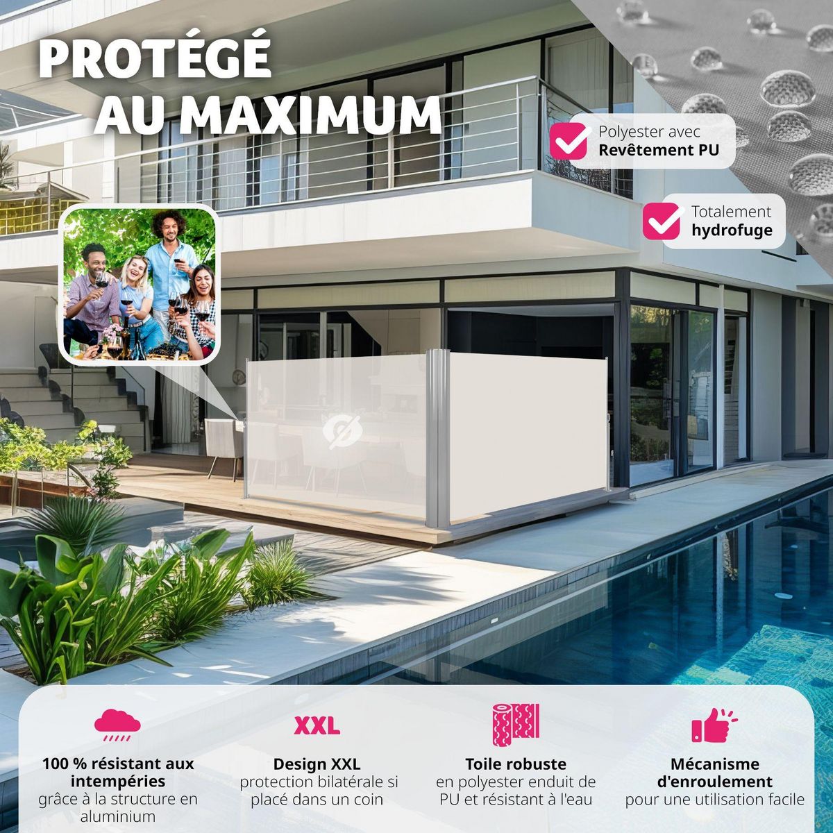 tectake Paravent rétractable double et extensible avec enrouleur