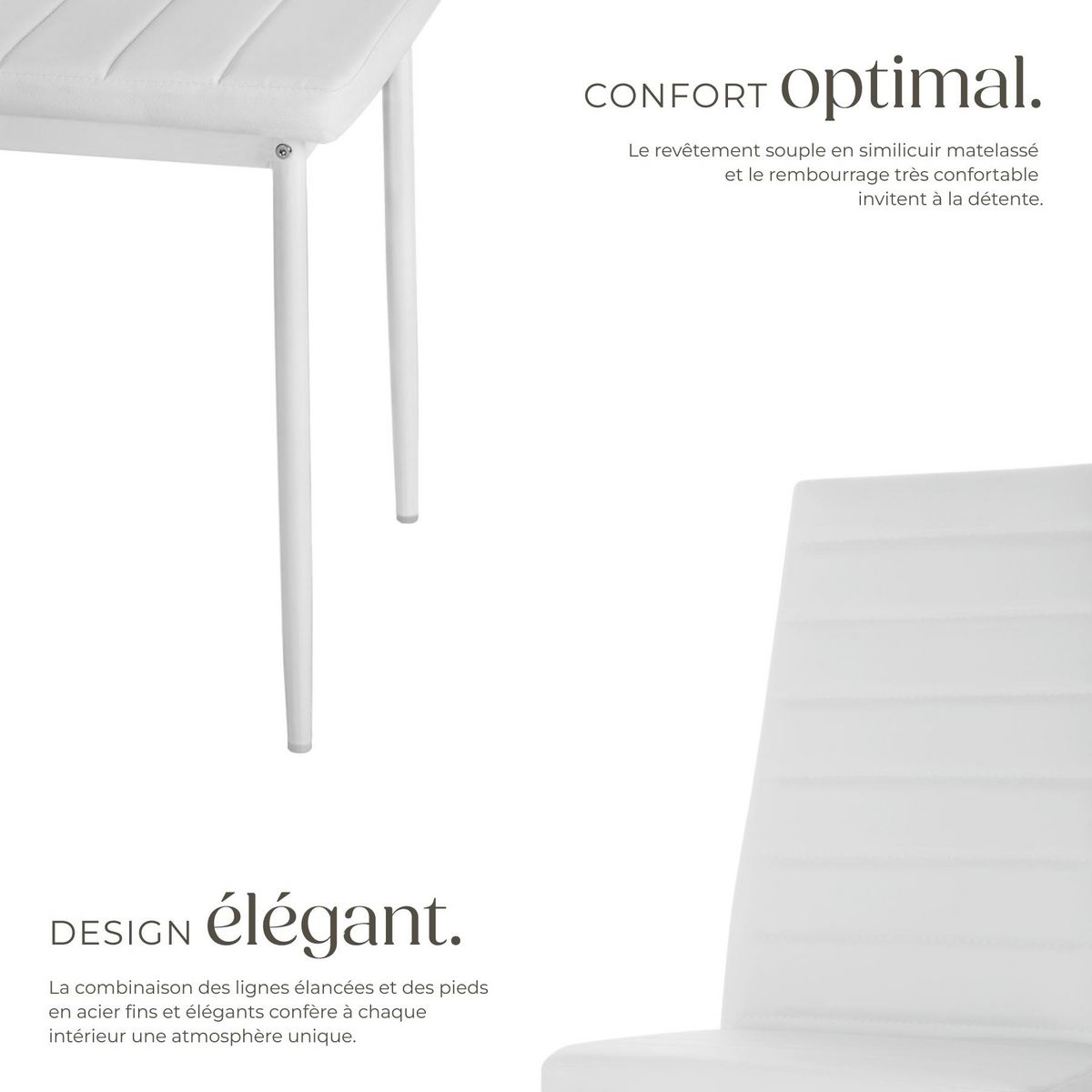 tectake Ensemble de chaises de salle à manger rembourrées avec revêtement aspect cuir blanc Lot de 4