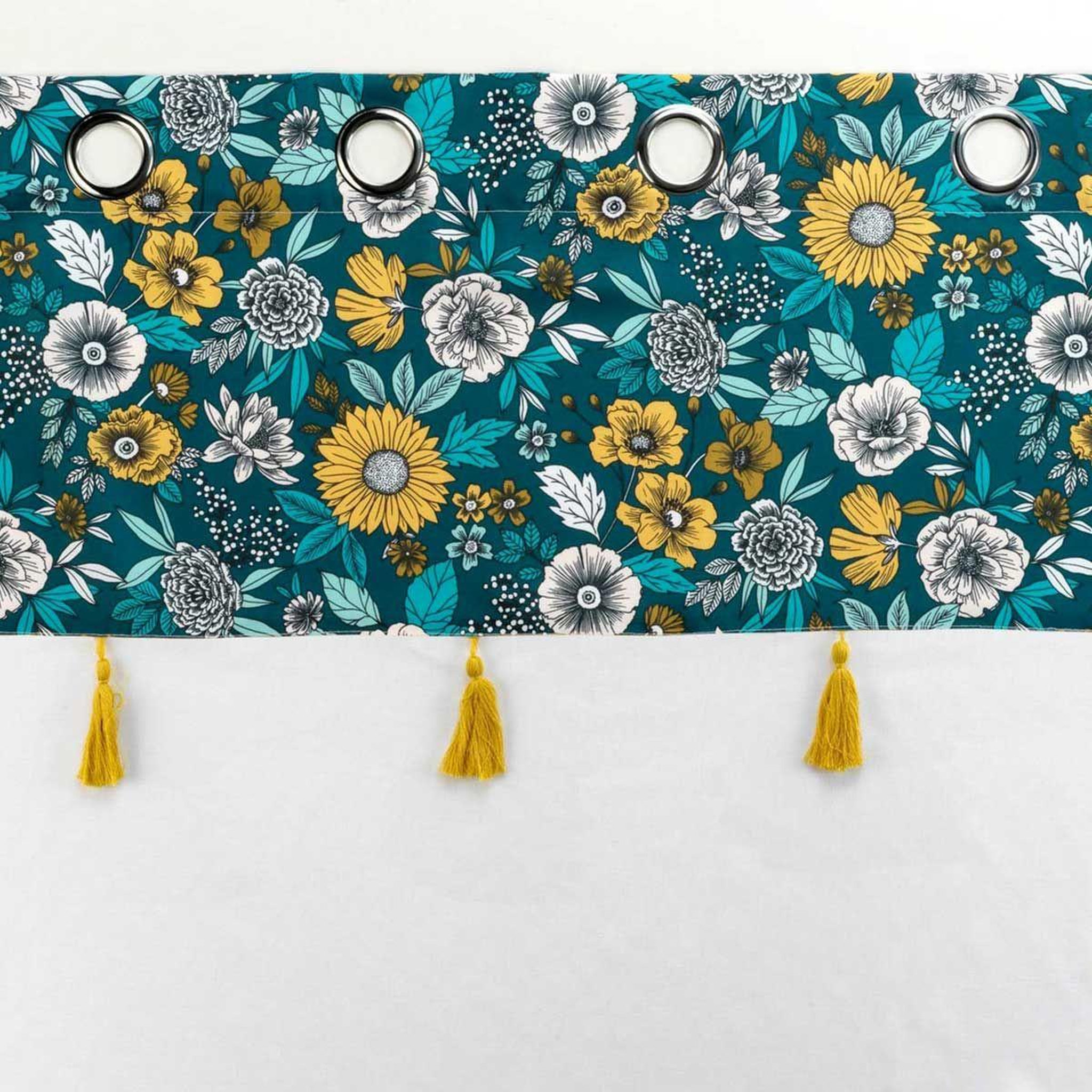 Voir la diapositive 3 : Douceur d'Intérieur Rideau voilage à œillets  bohoflora  140x240cm bleu