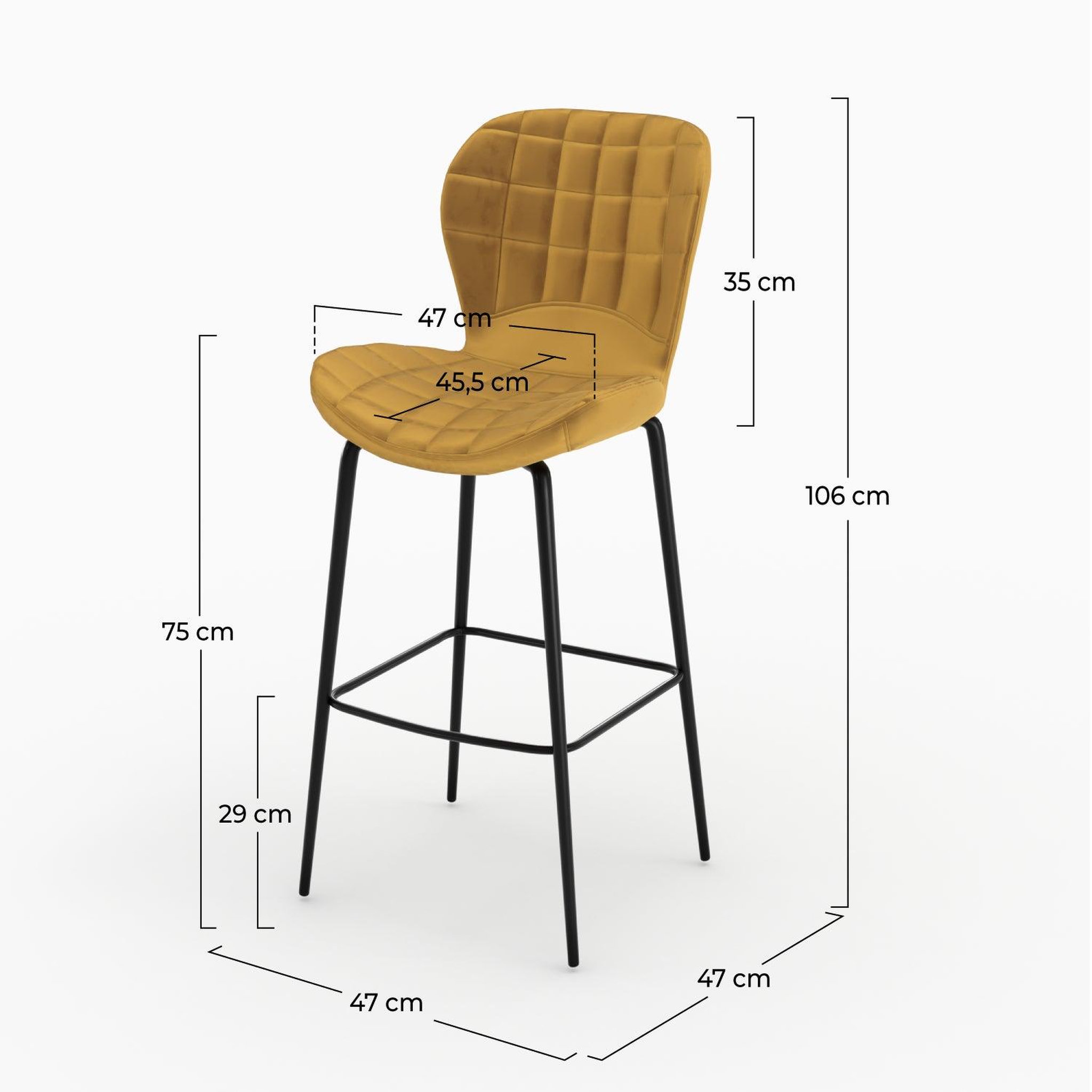 Voir la diapositive 4 : MAISON PAVANE Lot de 2 chaises de bar en velours jaune curry 75 cm-mazzia
