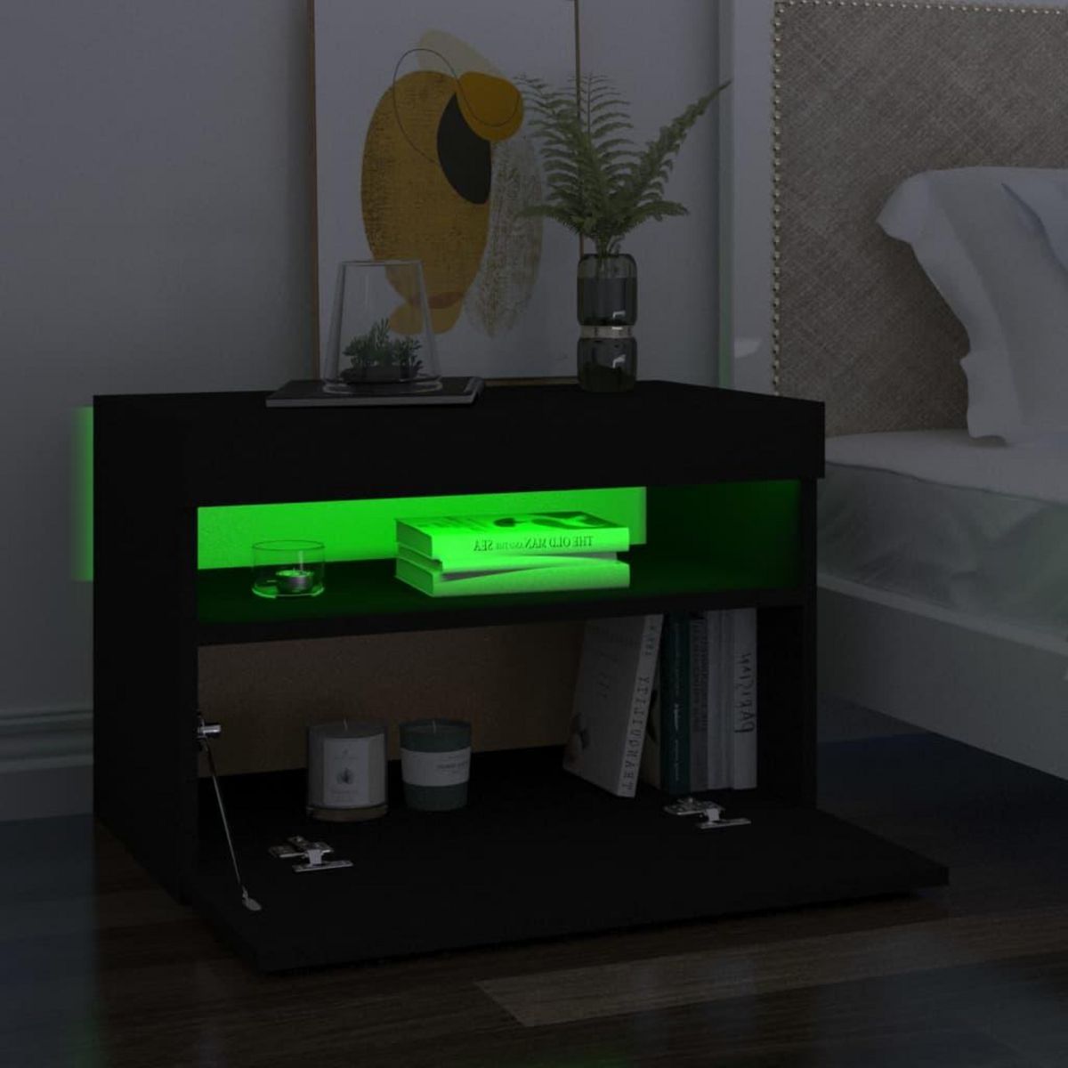 VIDAXL Table de chevet avec lumieres LED noir 60x35x40 cm