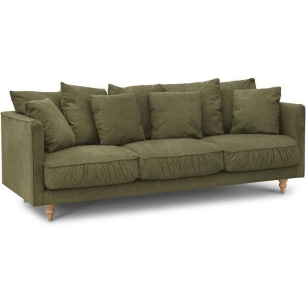 MARKET24 Canapé fixe 4 places CONSTANCE - Tissu vert - Pied en bois massif - L 212 x H 87 x P 93 cm