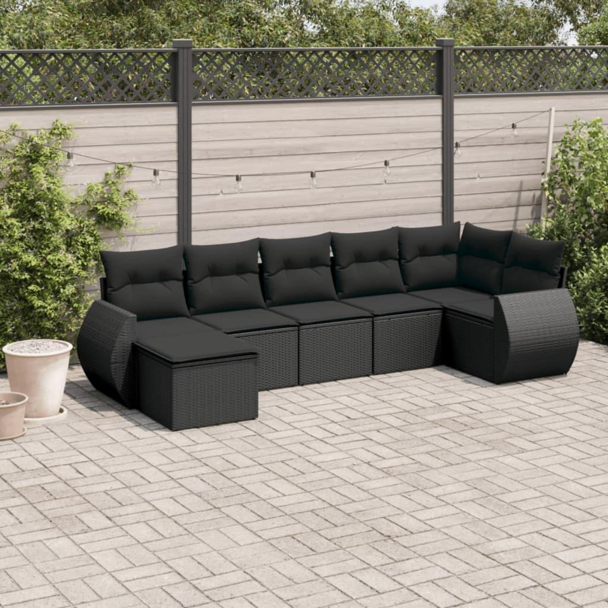 VIDAXL Salon de jardin 7 pcs avec coussins noir resine tressee