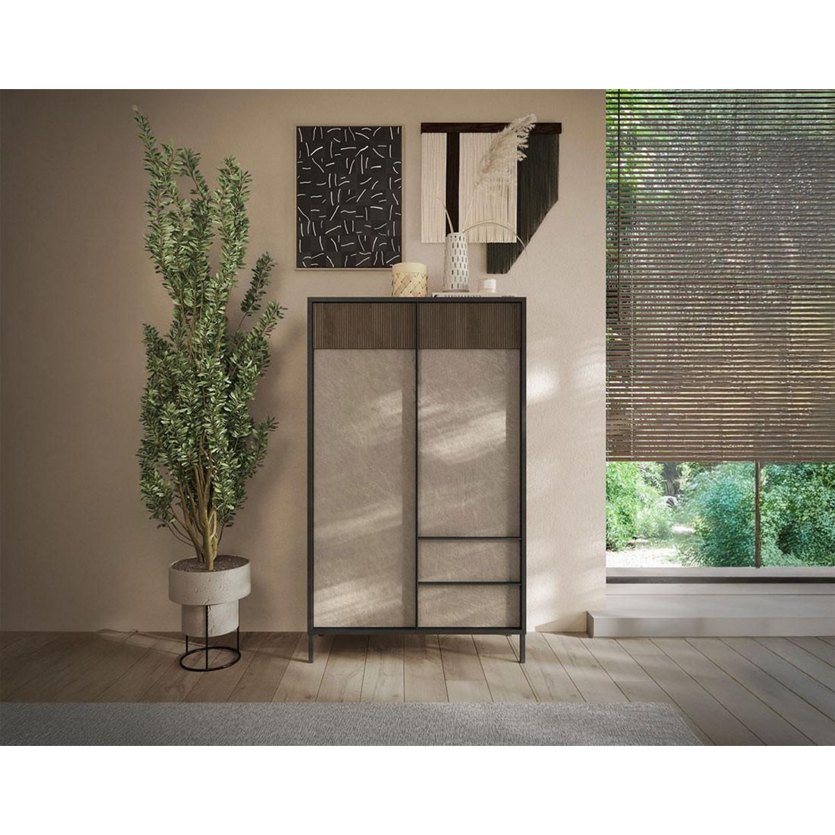 BEST MOBILIER Jules - buffet haut - 2 portes et 2 étagères - 106x177 cm