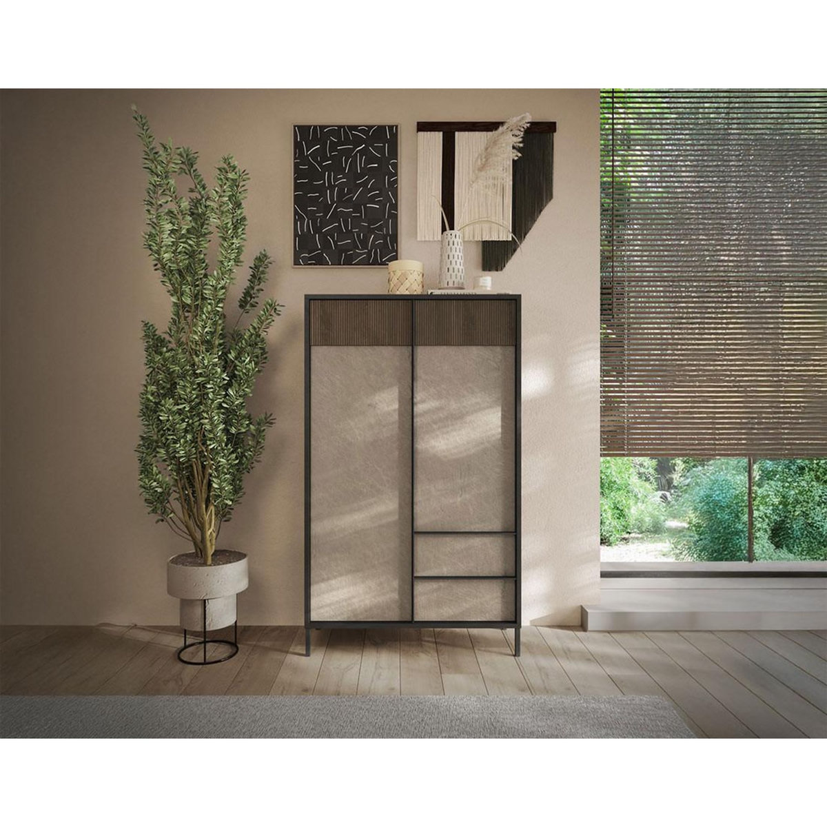 BEST MOBILIER Jules - buffet haut - 2 portes et 2 étagères - 106x177 cm