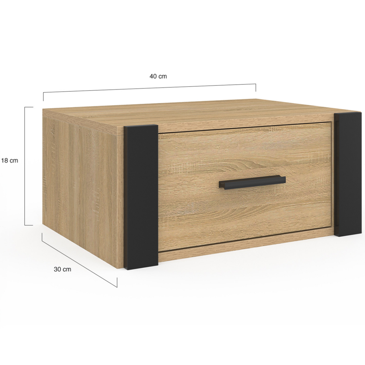 ID MARKET Lot de 2 tables de chevet murales ONYX 1 tiroir étagère suspendue bois et noir