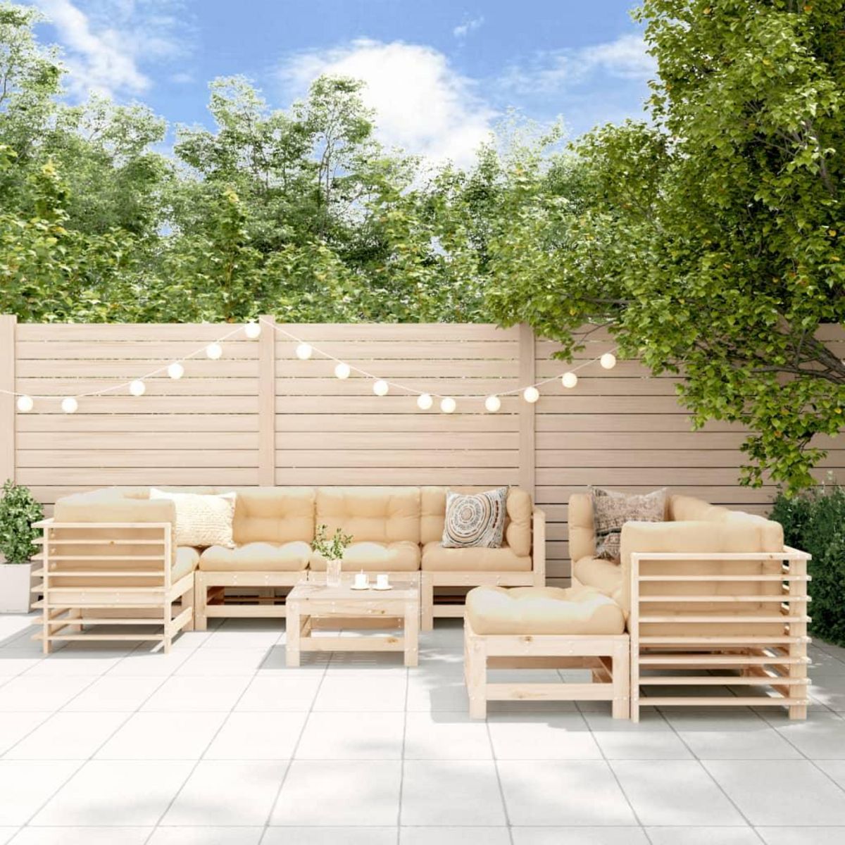 VIDAXL Salon de jardin 10 pcs avec coussins bois massif