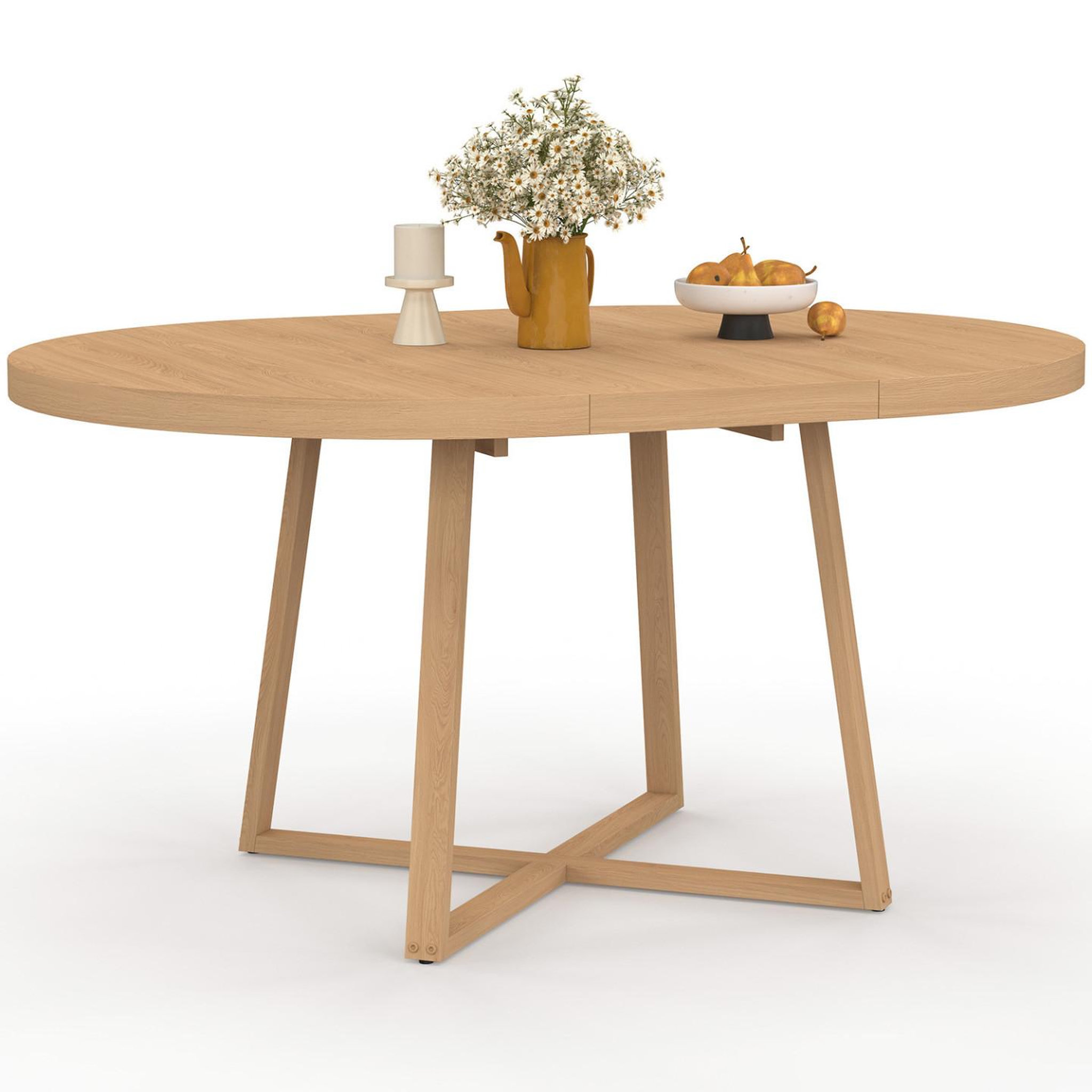 ID MARKET Table à manger extensible ronde selma 4-8 personnes bois effet hêtre 110-150 cm
