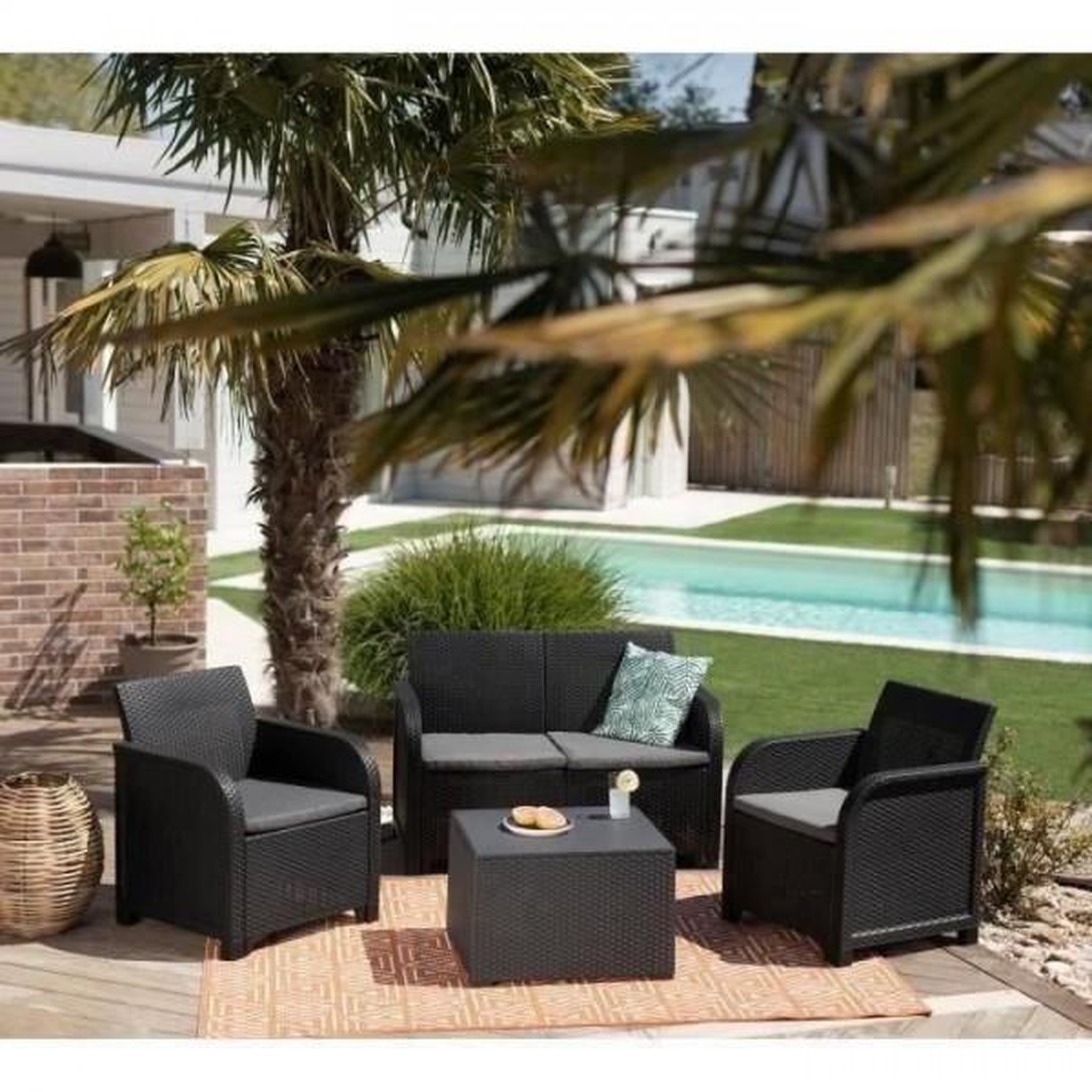 Voir la diapositive 3 : ALLIBERT by KETER Salon de jardin avec coffre de rangement - en résine - Allibert by KETER - 4 personnes - SanRemo - Gris graphite
