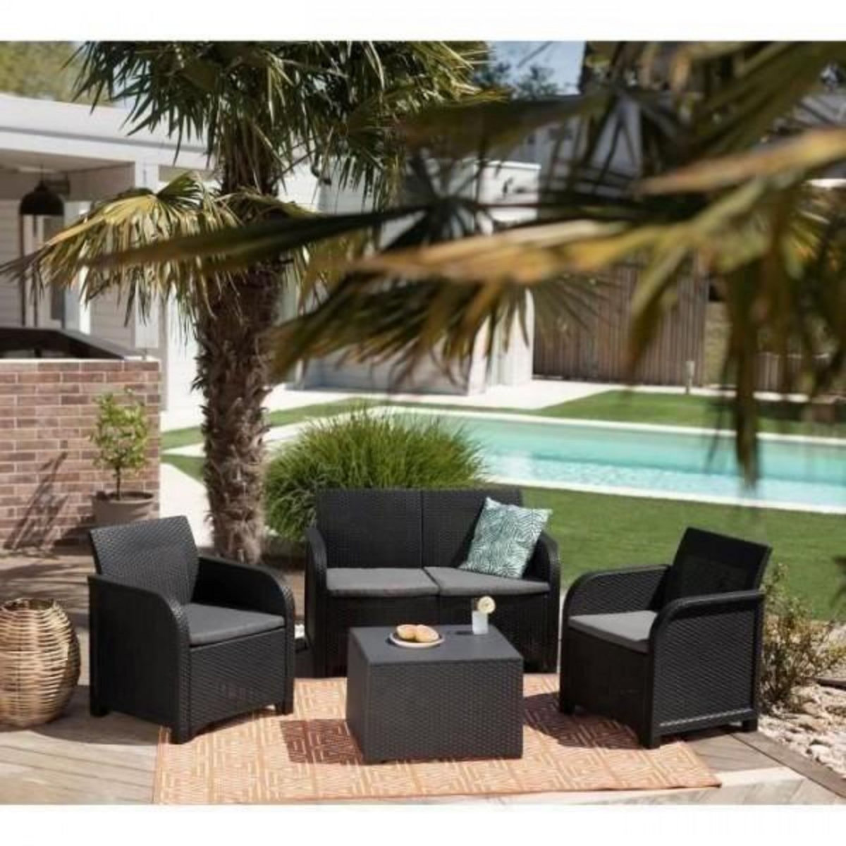 ALLIBERT by KETER Salon de jardin avec coffre de rangement - en résine - Allibert by KETER - 4 personnes - SanRemo - Gris graphite