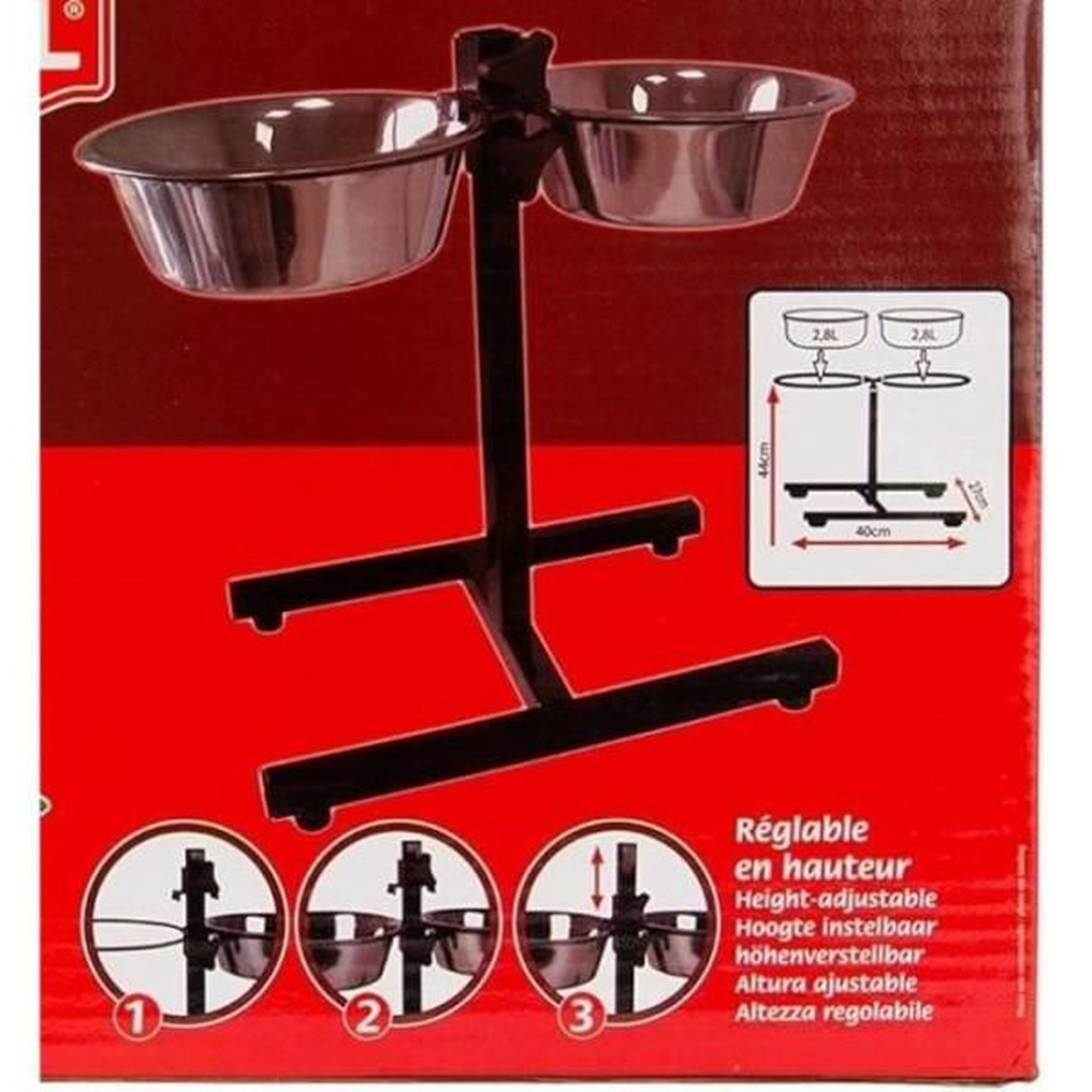 Voir la diapositive 4 : MARKET24 Accessoire repas chien - TYROL - Support + 2 Bols Inox - 25 cm - 2,8 L - Réglable en hauteur