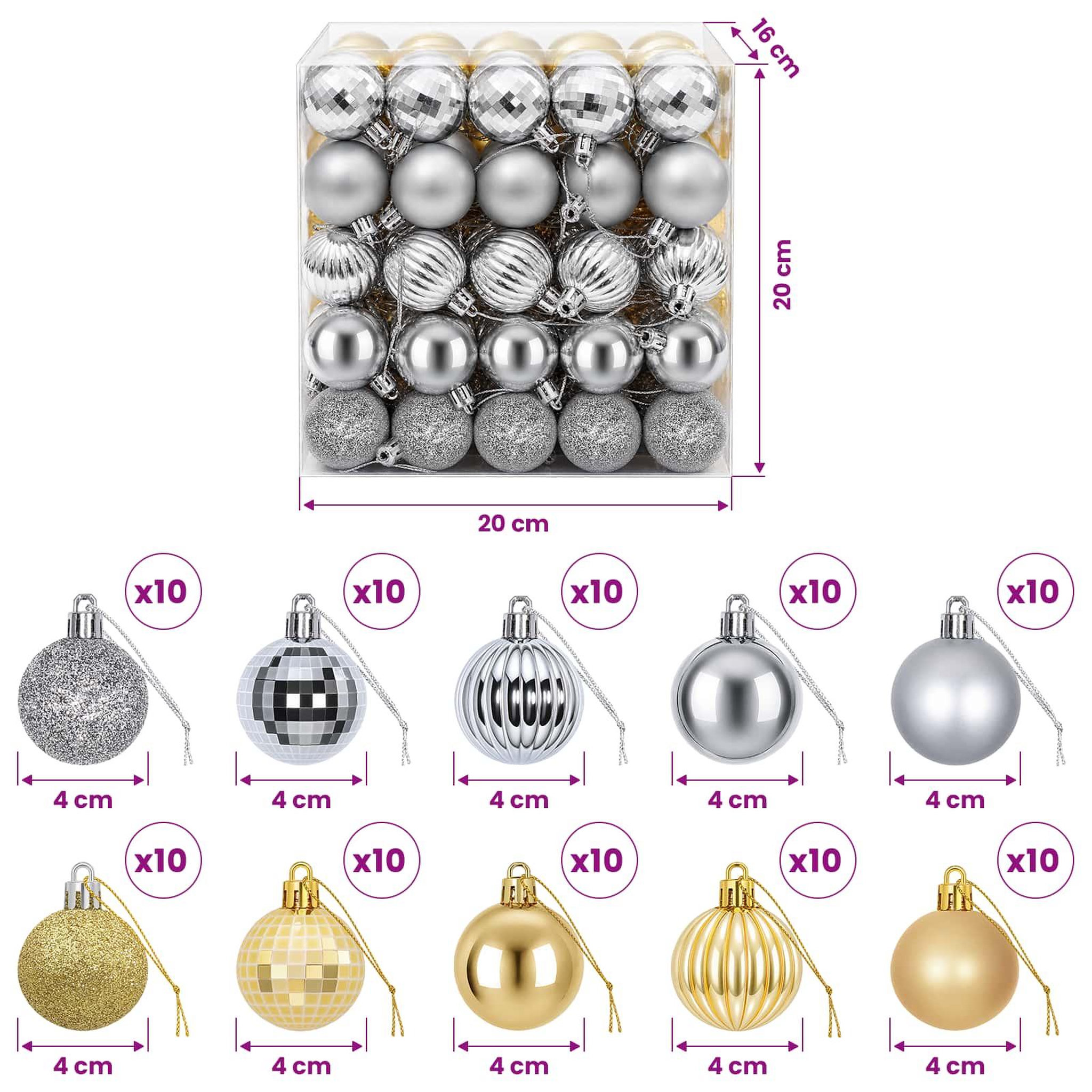 Voir la diapositive 3 : VIDAXL Ensemble de boules de Noël 100 pc Argente et dore 4 cm