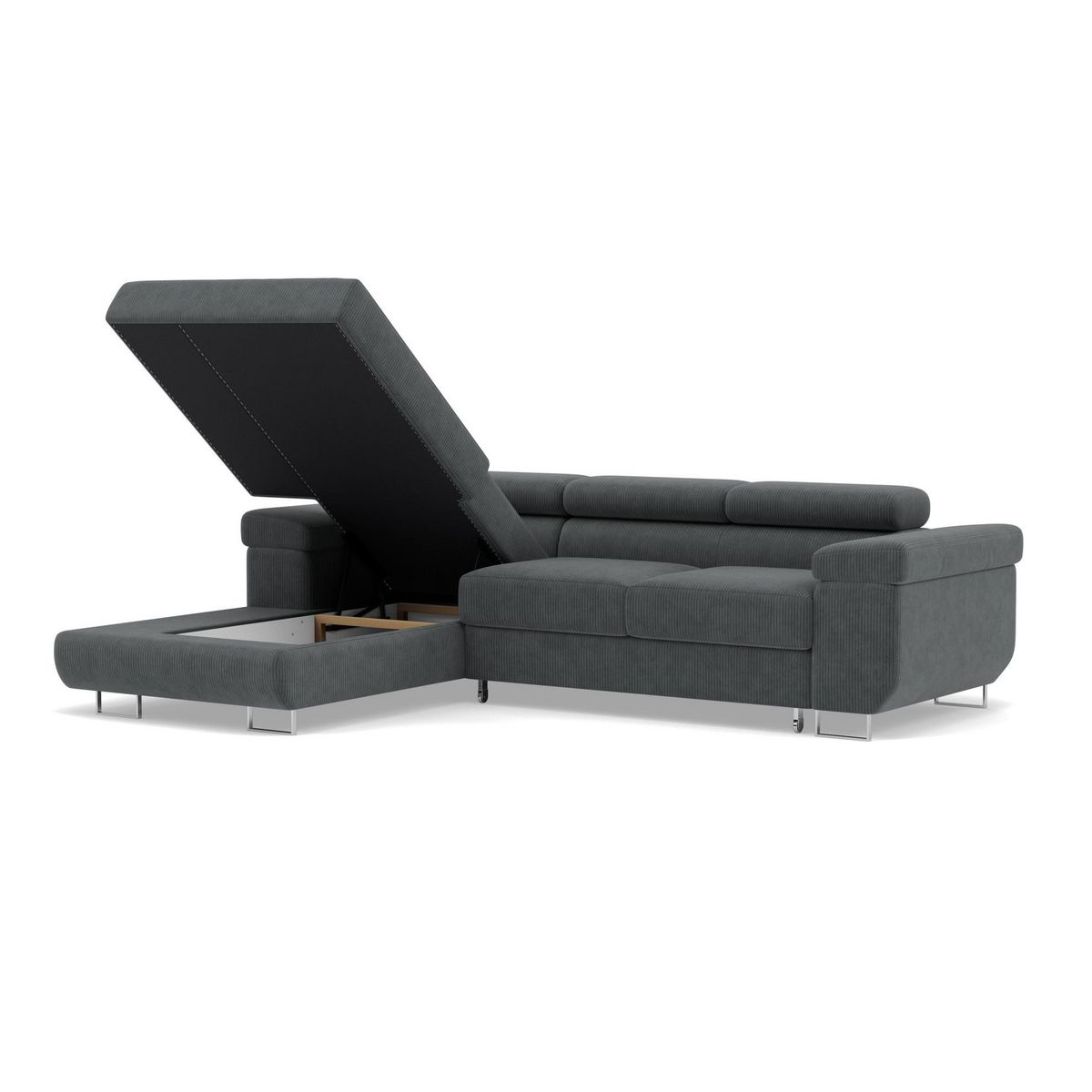 BEST MOBILIER Pablo - canapé d'angle gauche - 6 places - convertible avec coffre et têtières réglables - en velours côtelé