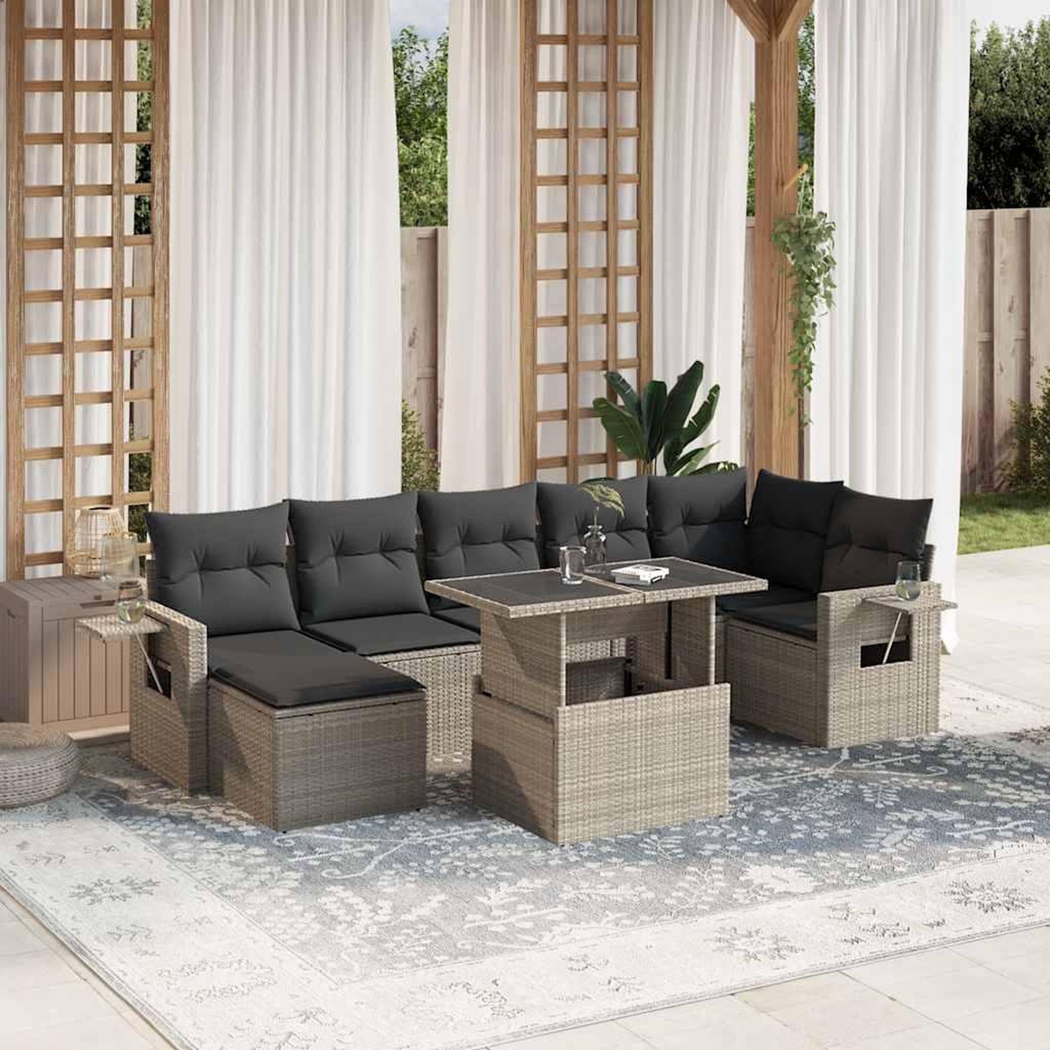 VIDAXL Salon de jardin 8 pcs avec coussins gris clair resine tressee