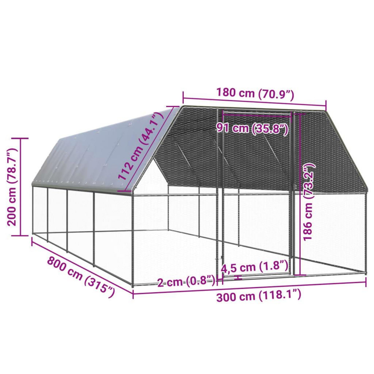 VIDAXL Poulailler d'exterieur 3x8x2 m Acier galvanise