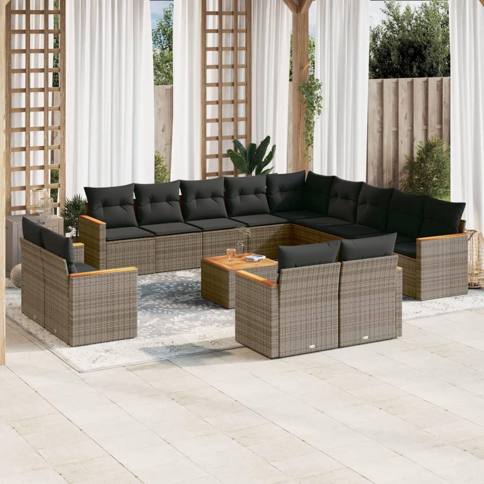 VIDAXL Salon de jardin avec coussins 14 pcs gris resine tressee