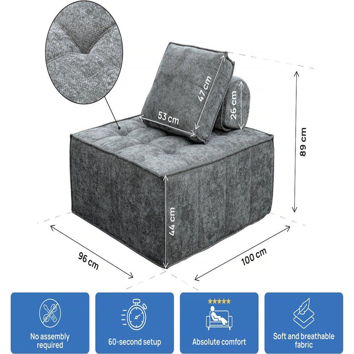 Habitat et Jardin Chauffeuse en tissu texturé  Velluto  - 96 x 100 x 89 cm - Gris