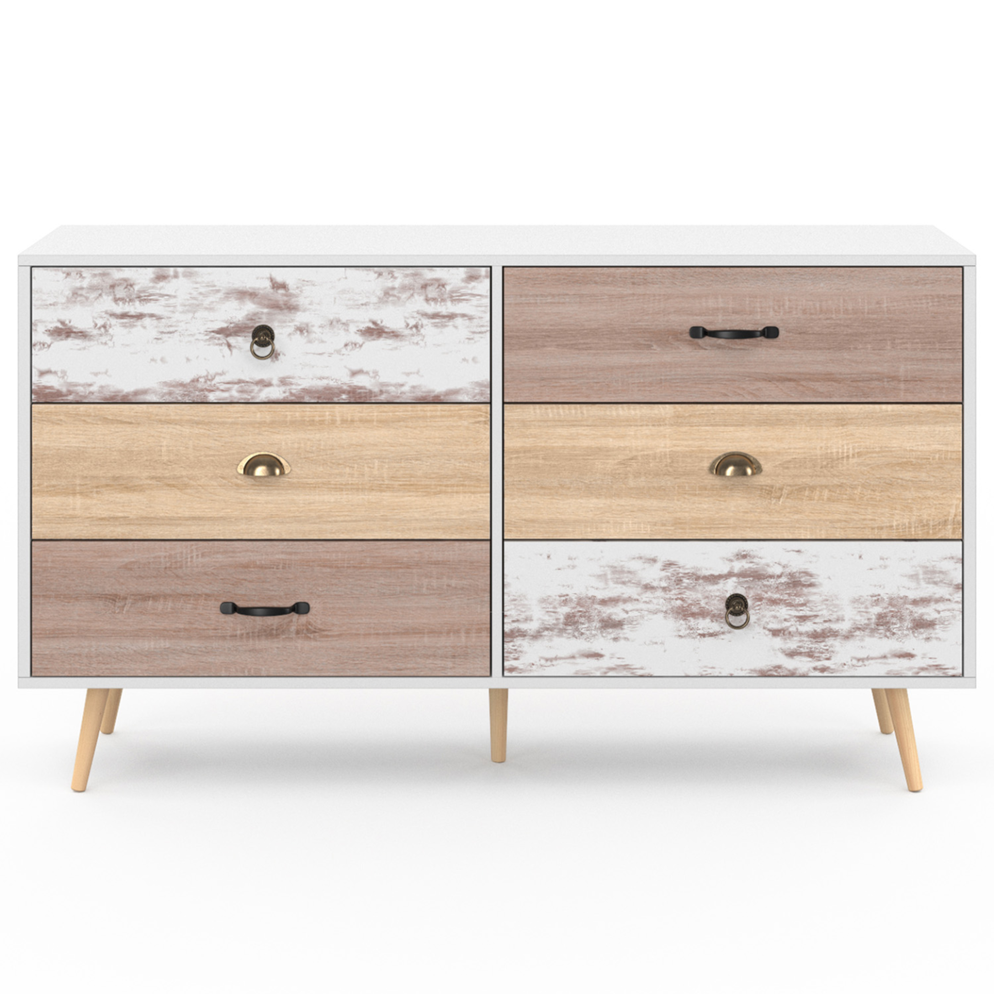 Voir la diapositive 3 : ID MARKET Commode 6 tiroirs bahia xxl 140 cm scandinave