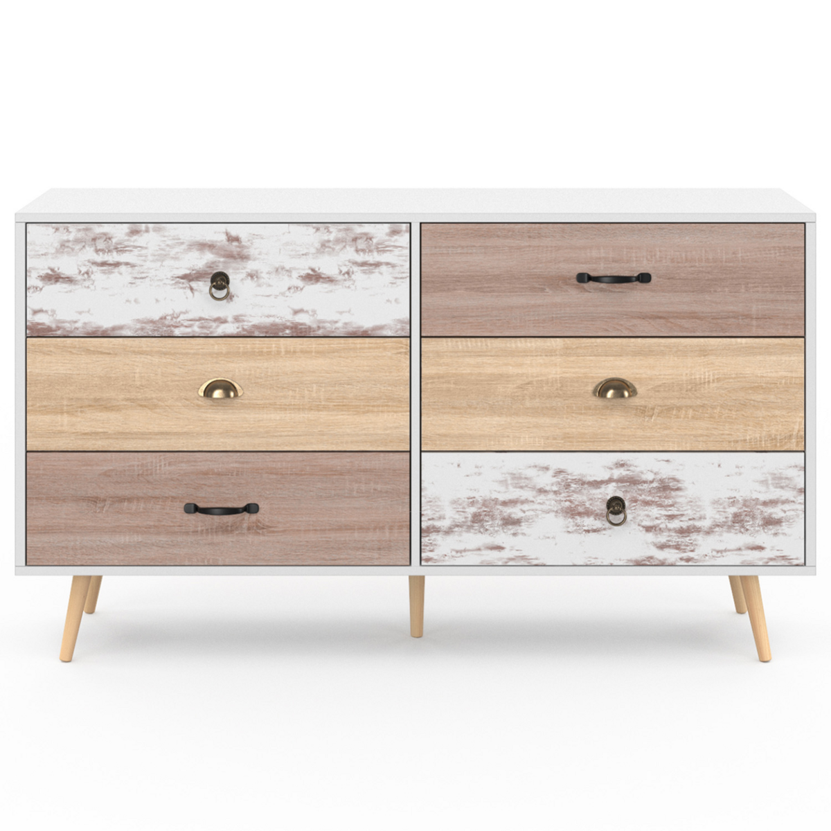 ID MARKET Commode 6 tiroirs BAHIA XXL 140 cm scandinave