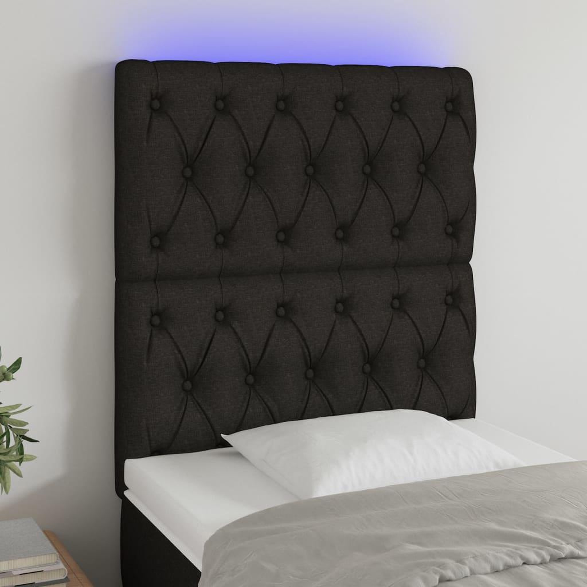 Voir la diapositive 1 : VIDAXL Tete de lit a LED Noir 80x7x118/128 cm Tissu