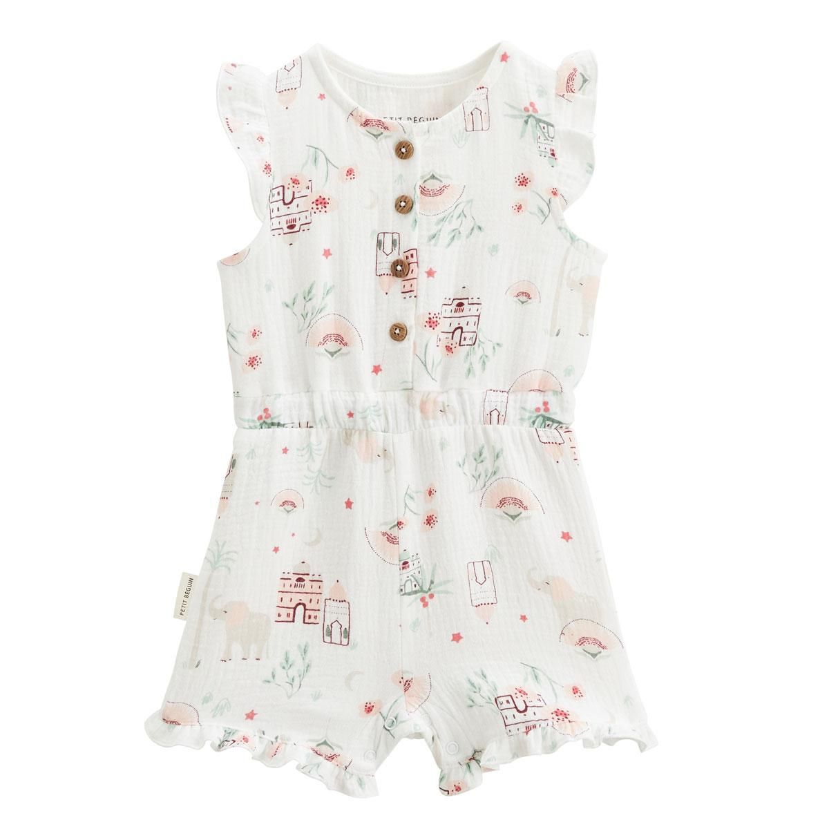 Petit Béguin Combishort bébé + chapeau en gaze de coton Arya