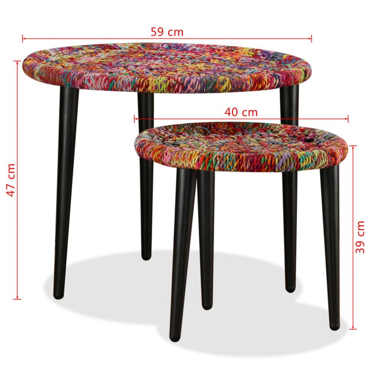 VIDAXL Table basse 2 pcs Details tisses chindi Multicolore