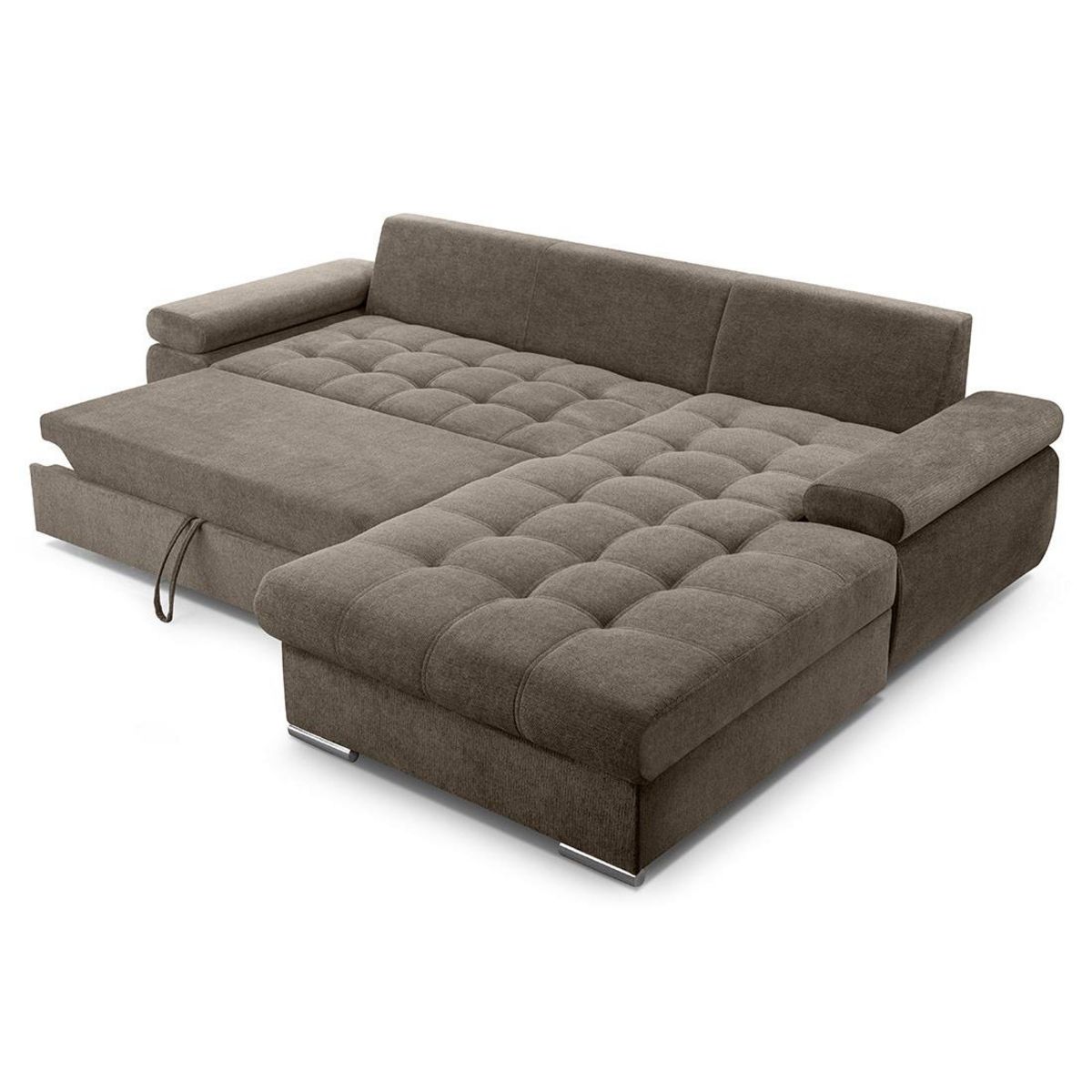 BEST MOBILIER Bianca - canapé d'angle droit 4 places convertible avec coffre en tissu texturé