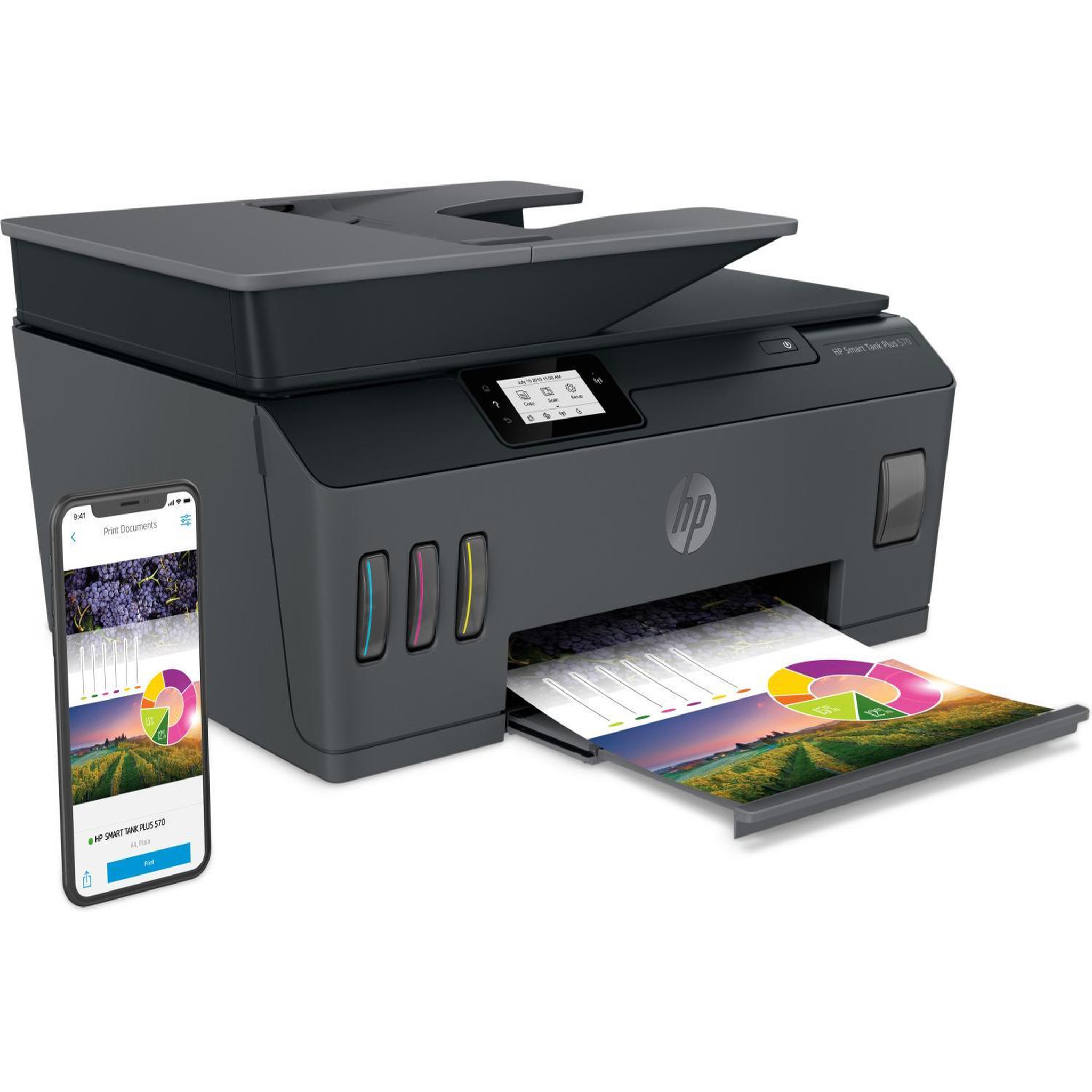 Voir la diapositive 3 : HP Imprimante jet d'encre hp 193424413348 smart tank plus 570 a4 4800x1200 dpi 11 ppm wi-fi noir