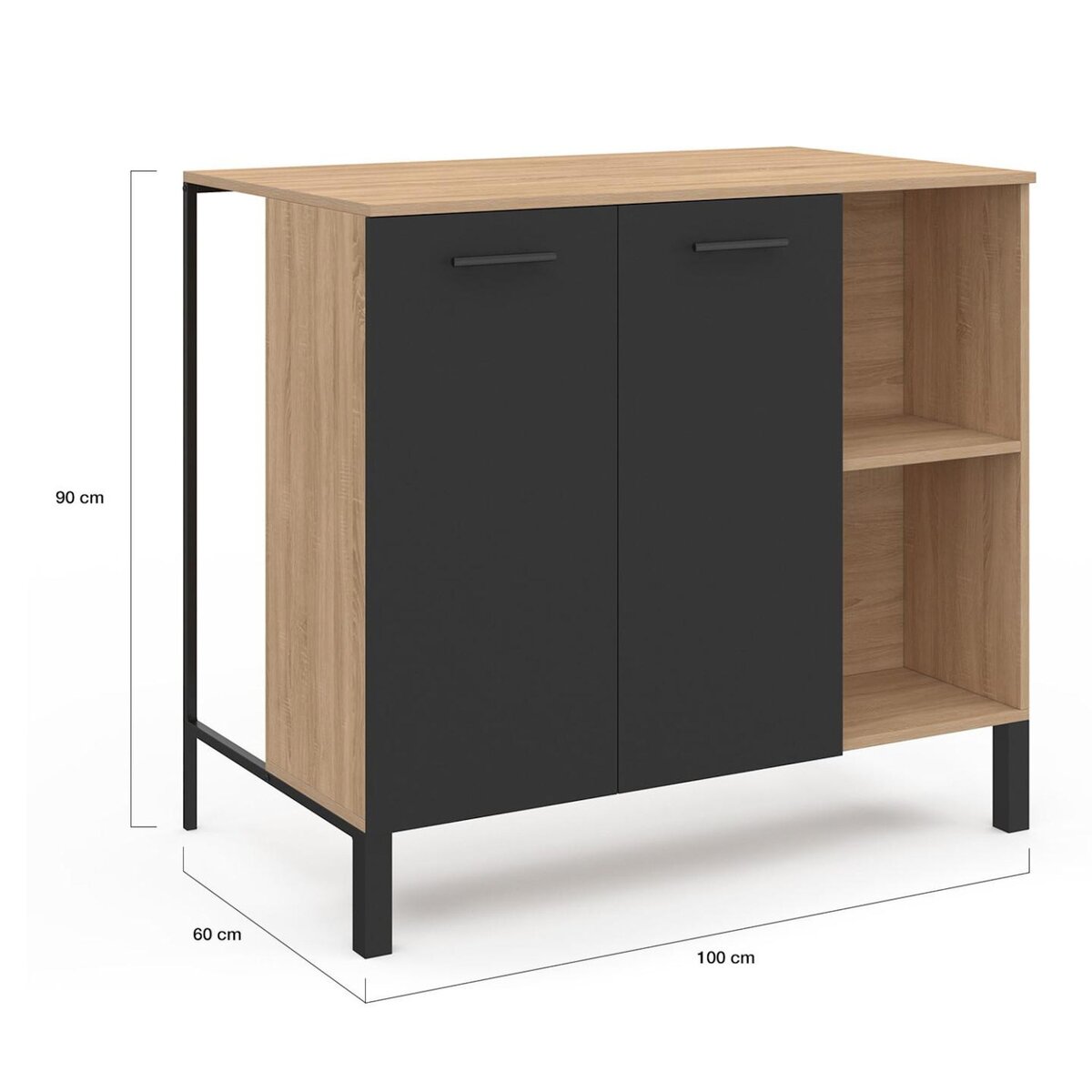 ID MARKET Table de bar îlot CINA 100 cm bois noir et plateau façon hêtre